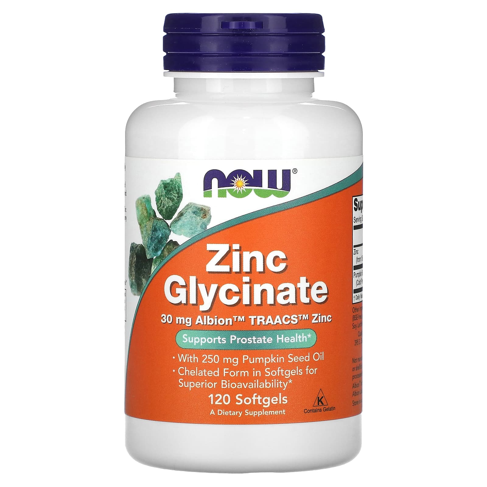 NOW Foods, Zinc Glycinate, 120 Softgels - Image 1