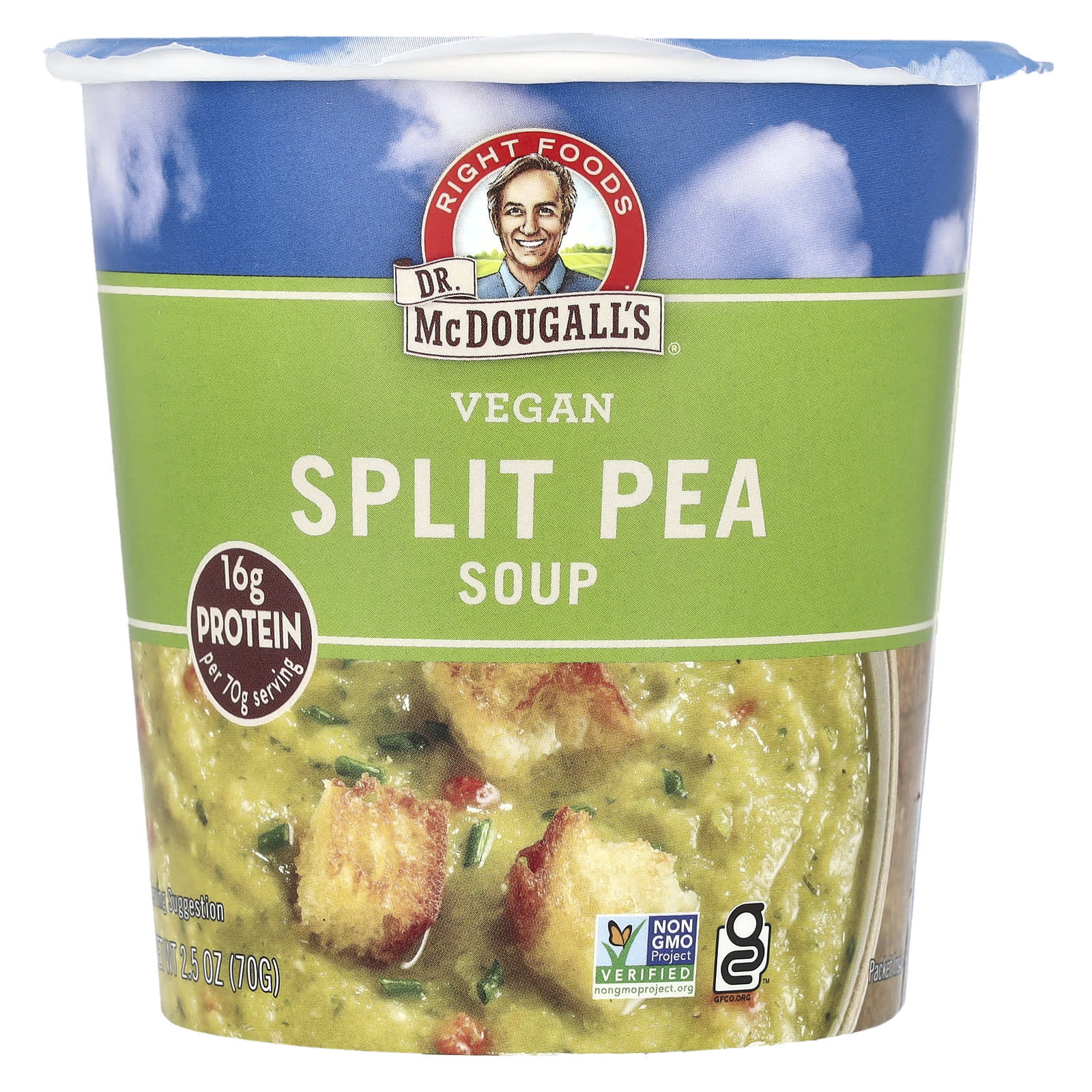 Dr. McDougall's Vegan Split Pea Soup, 16g Protein Per 70g Serving - Image 1