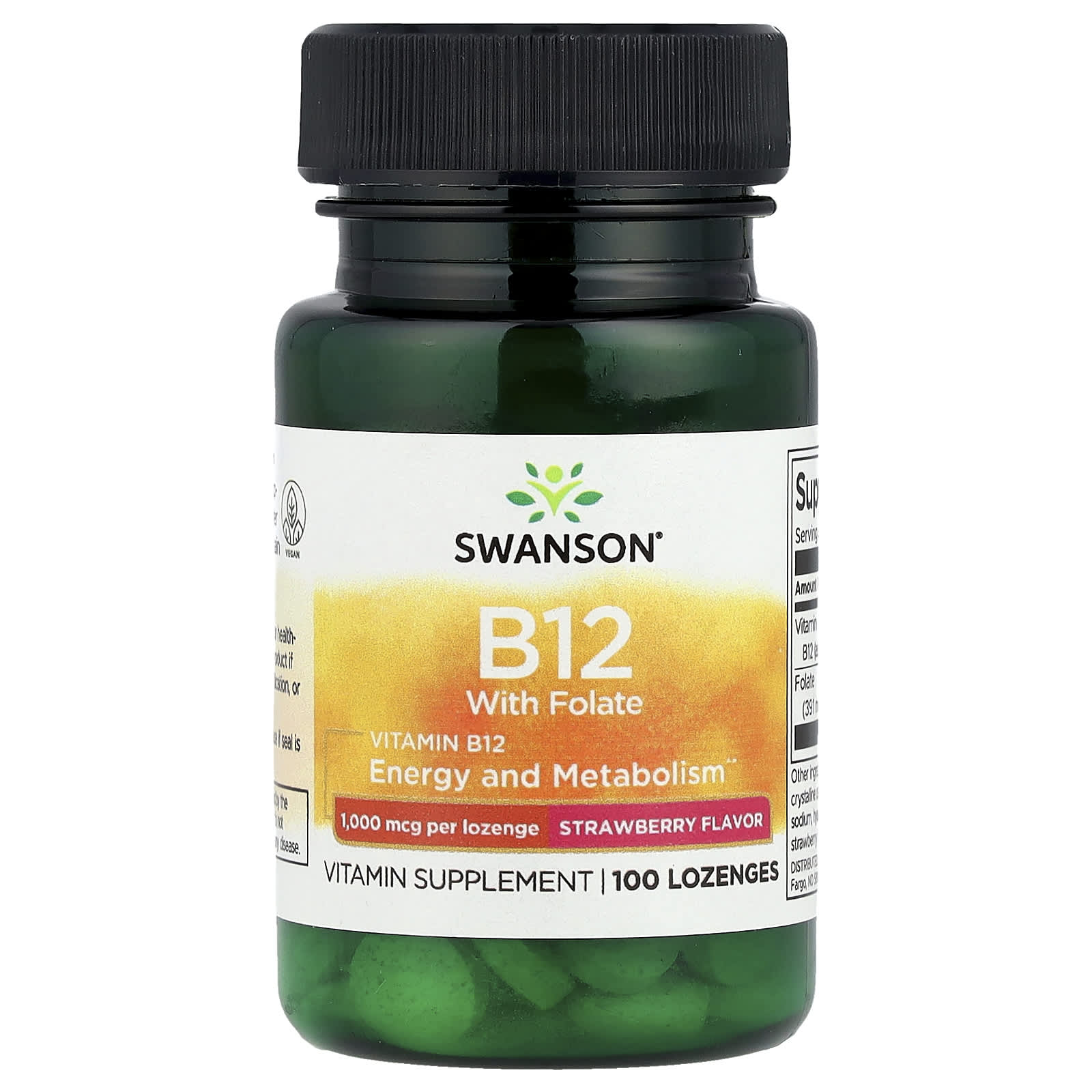 Swanson, Vitamin B12 with Folate, Strawberry, 100 Lozenges - Image 1