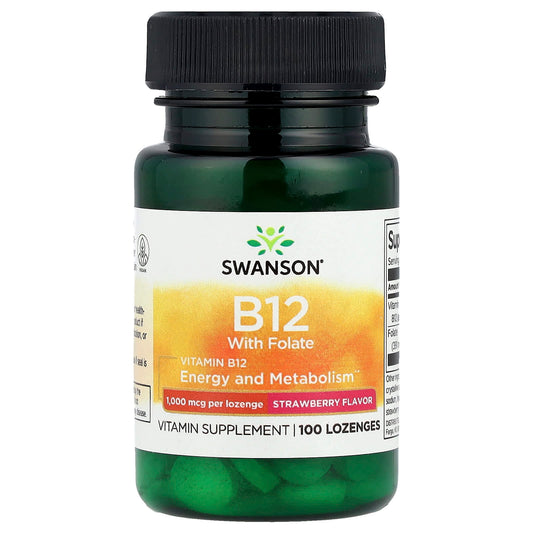 Swanson, Vitamin B12 with Folate, Strawberry, 100 Lozenges - Image 1