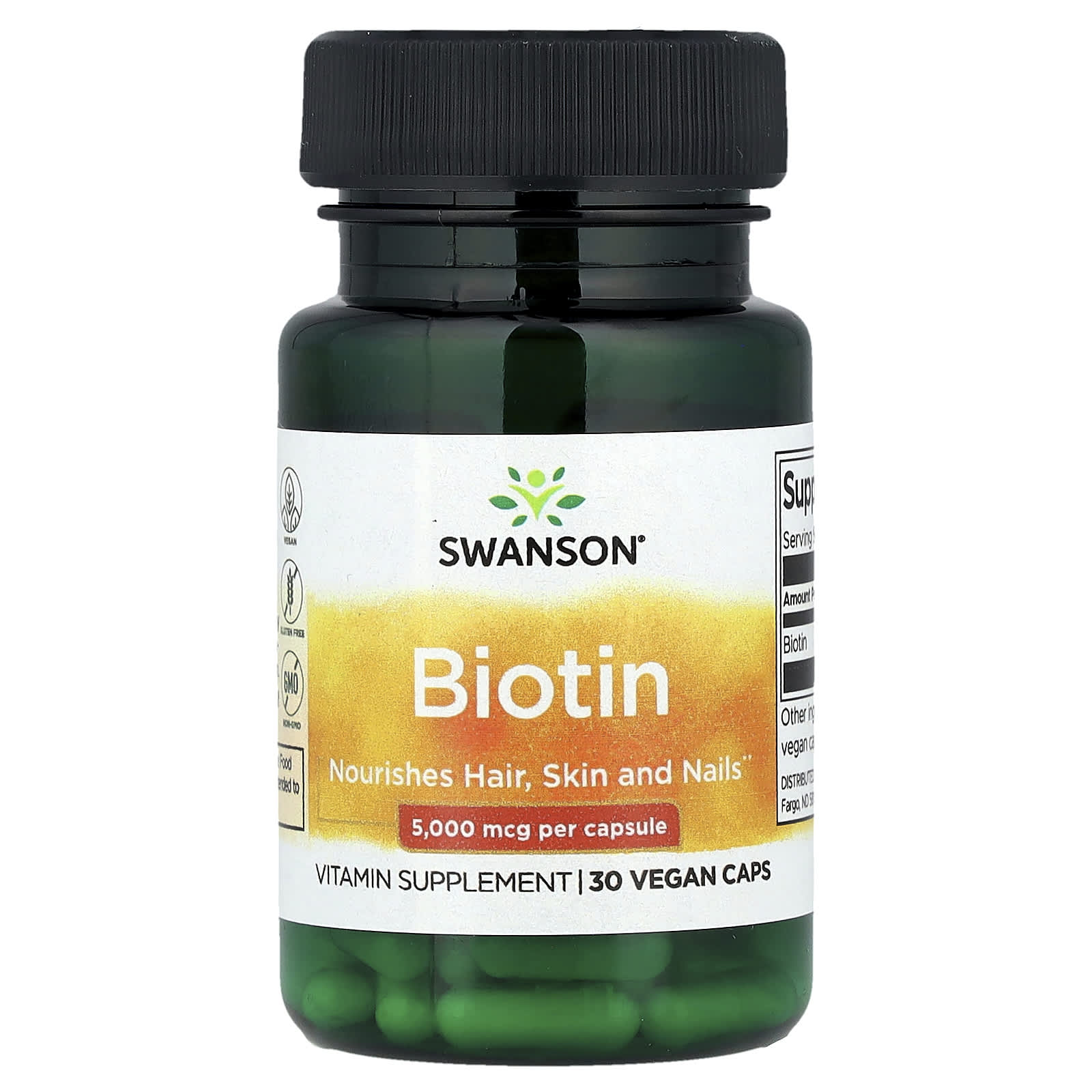 Swanson, Biotin, 5,000 mcg, 30 Vegan Caps - Image 1
