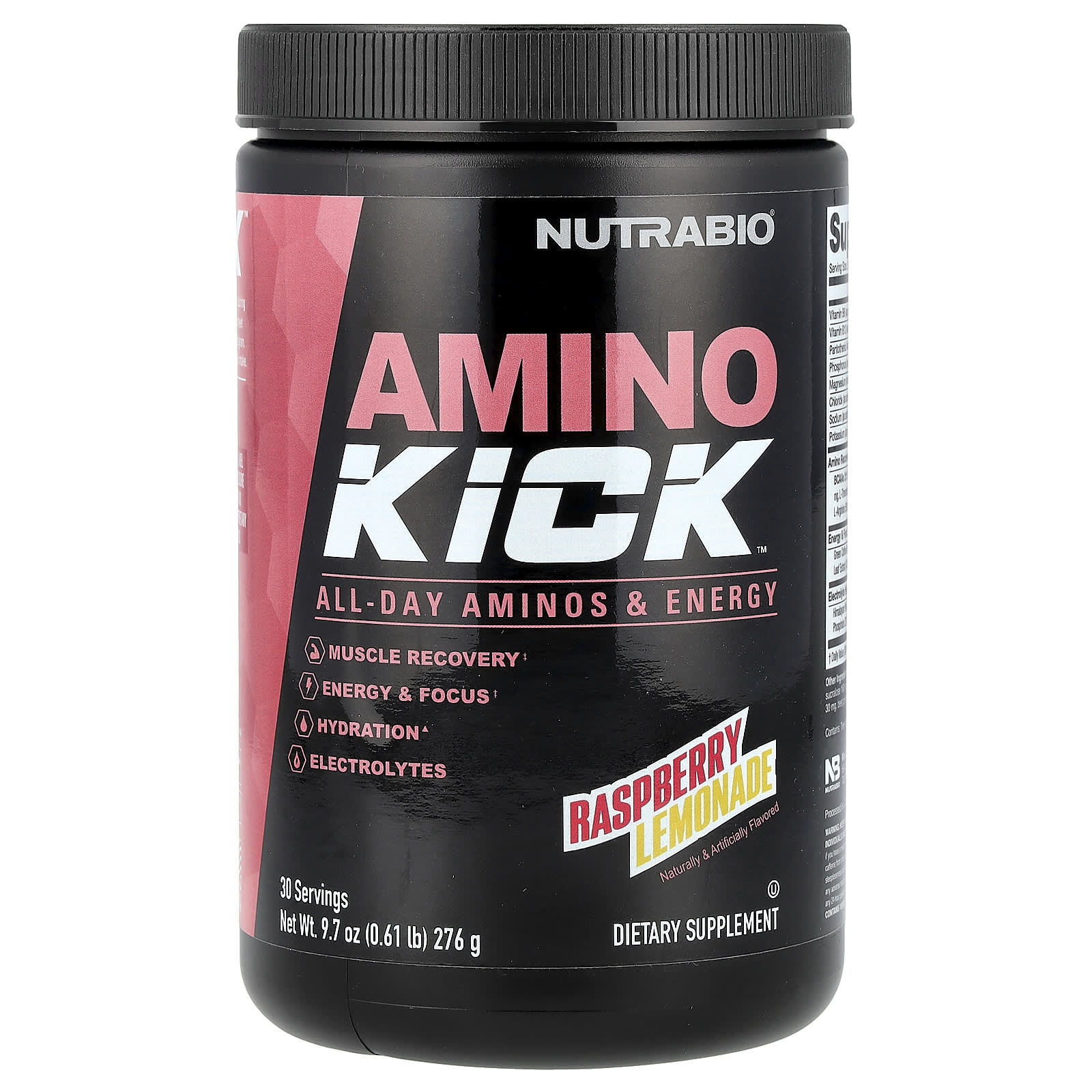 NutraBio, Amino Kick™, Raspberry Lemonade, 9.7 oz (276 g) - Image 1