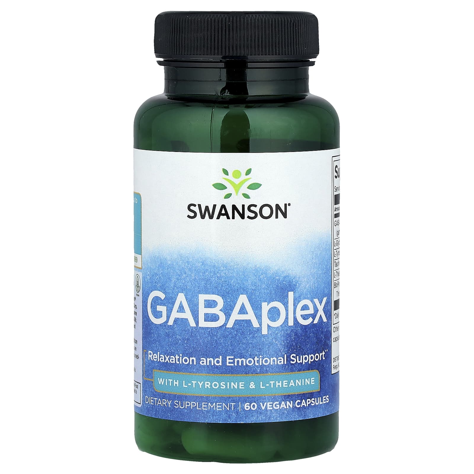 Swanson, GABAplex with L-Tyrosine & L-Theanine, 60 Vegan Capsules - Image 1