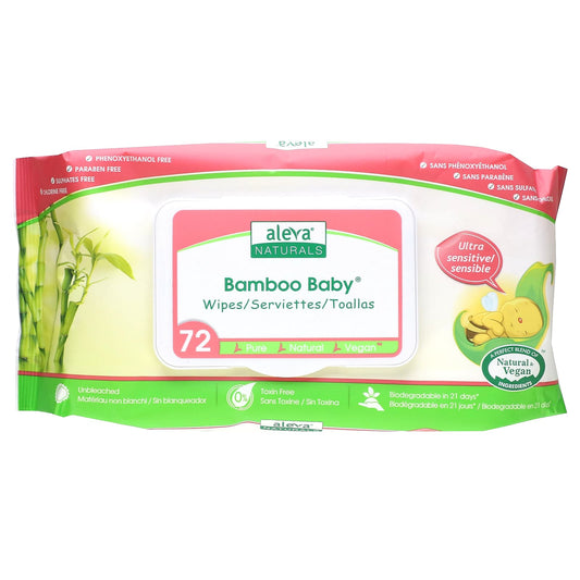 Bamboo Baby Wipes Ultra Sensitive, Fragrance Free, 72 Count by Aleva Naturals - Image 1