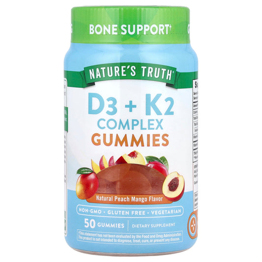 Nature's Truth, D3 + K2 Complex Gummies, Natural Peach Mango, 50 Gummies - Image 1