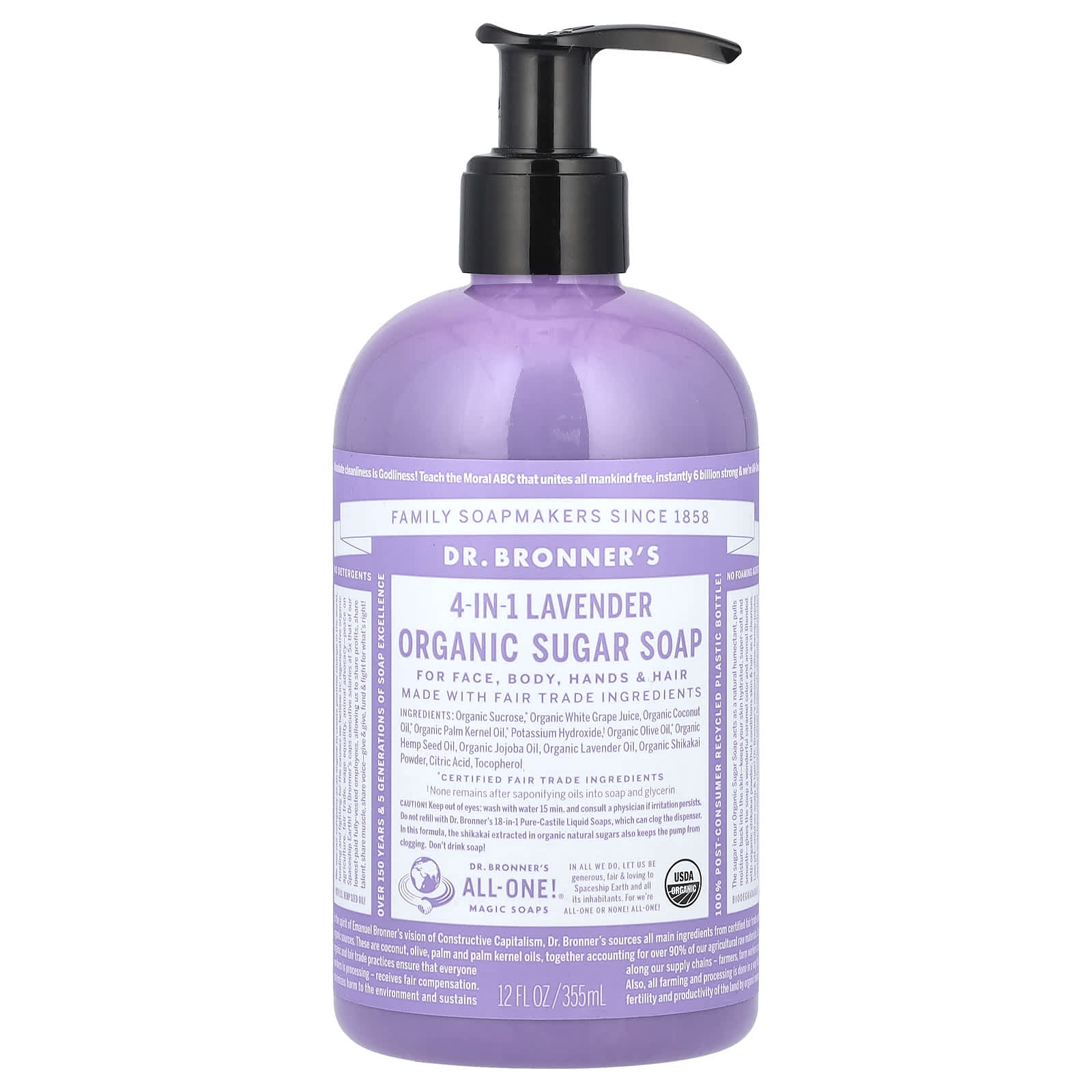 Dr. Bronner's Organic Sugar Soap, Lavender - Face, Body & Hair Care - Image 1