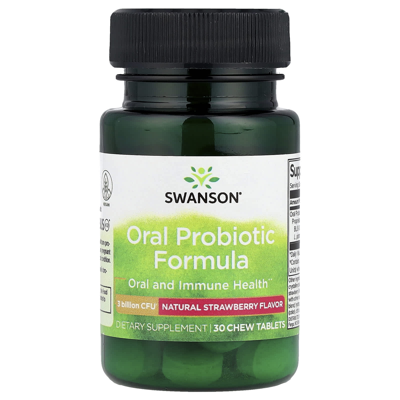 Swanson, Oral Probiotic Formula, Natural Strawberry, 3 Billion CFU, 30 Chew Tablets - Image 1