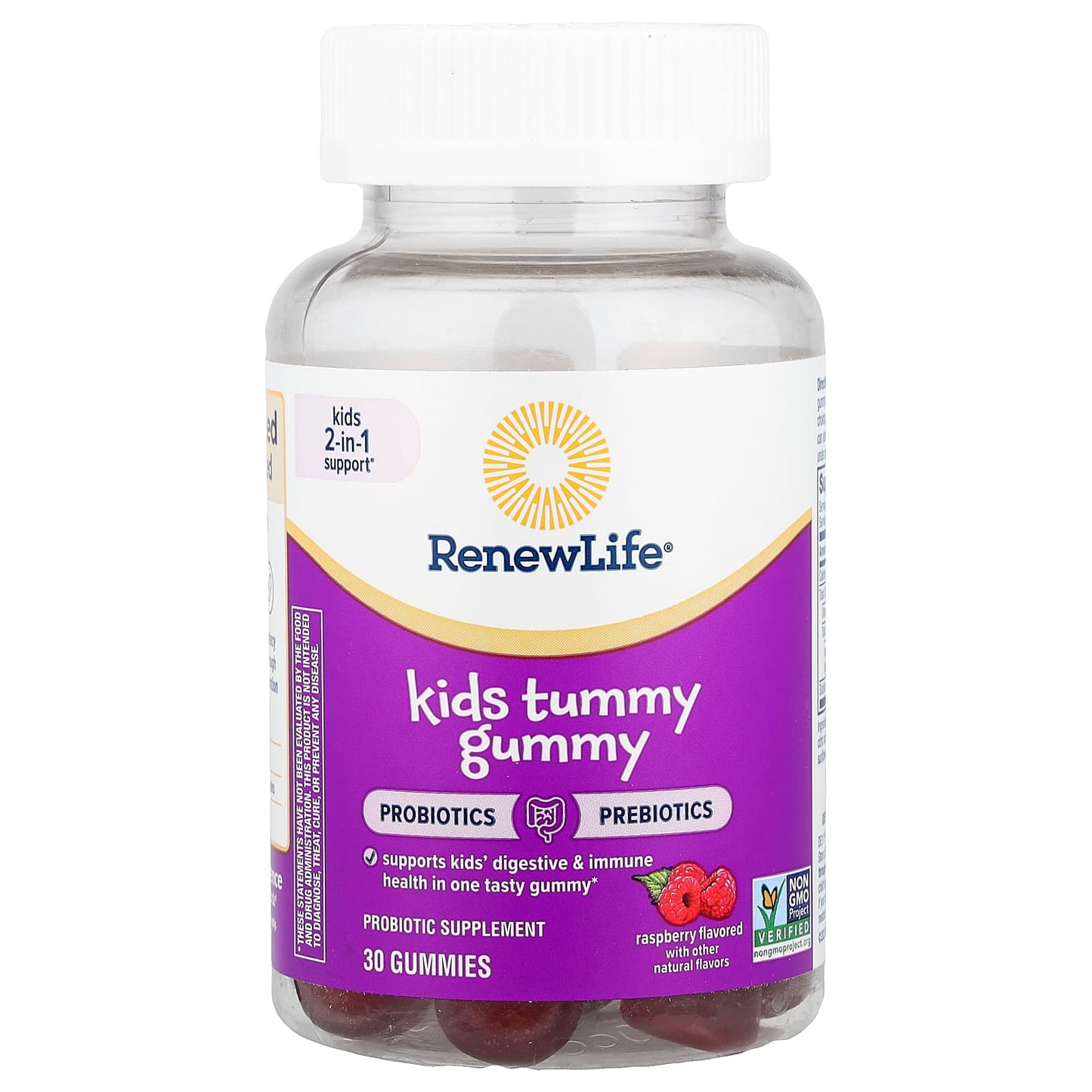 Renew Life, Kids Tummy Gummy, Prebiotics and Probiotics, Raspberry, 30 Gummies - Image 1