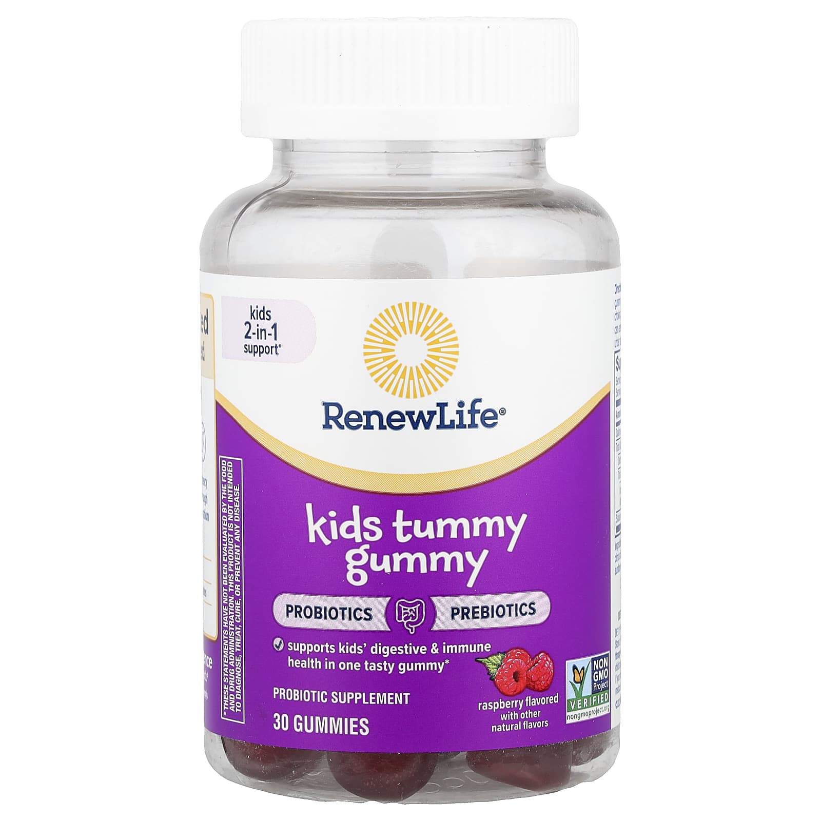 Renew Life, Kids Tummy Gummy, Prebiotics and Probiotics, Raspberry, 30 Gummies - Image 1