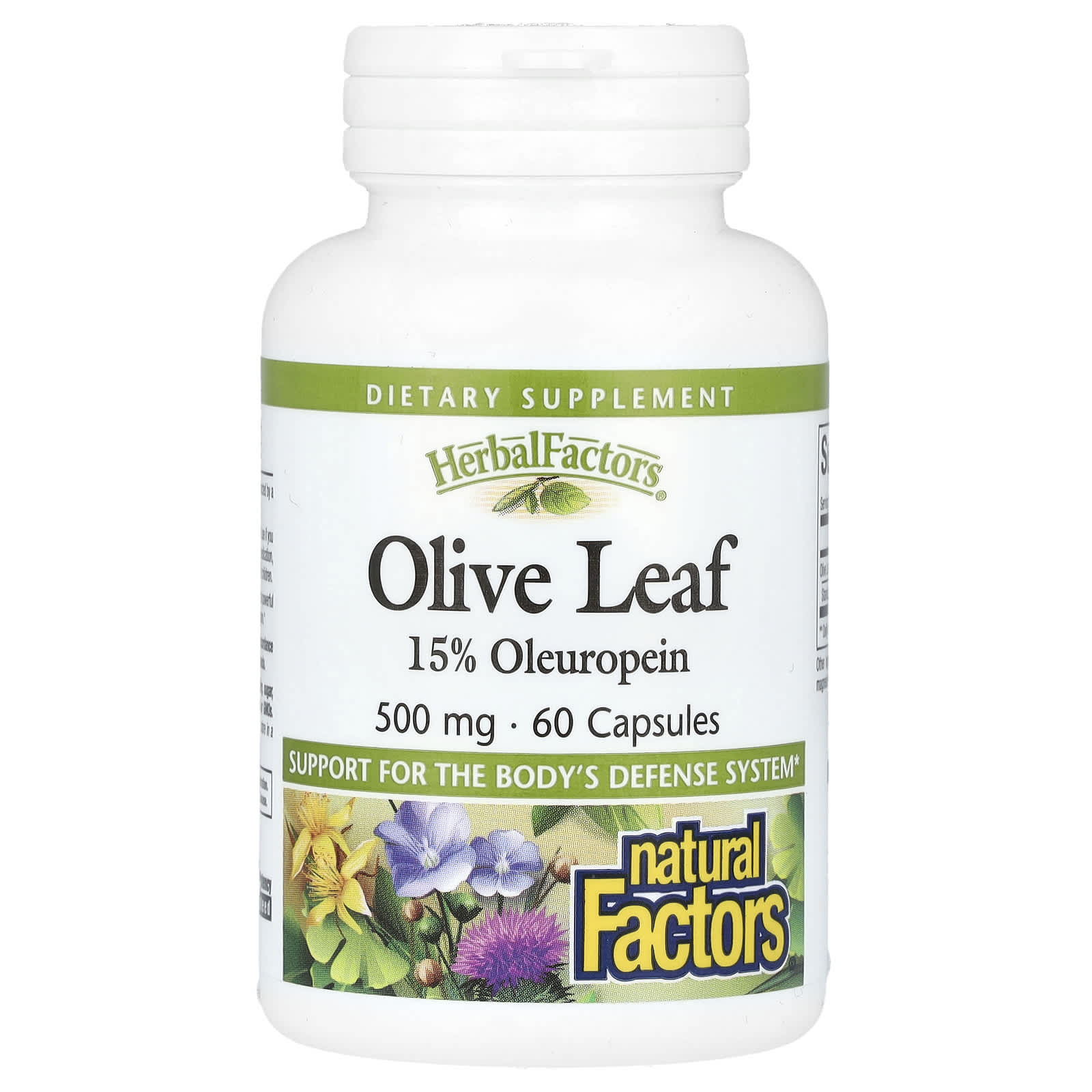 Natural Factors, HerbalFactors, Olive Leaf, 500 mg, 60 Capsules - Image 1