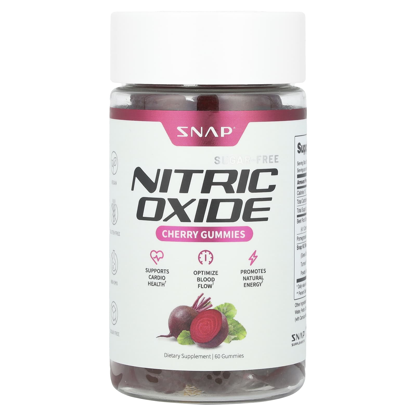Snap Supplements, Nitric Oxide Gummies, Cherry, Sugar-Free, 60 Gummies - Image 1