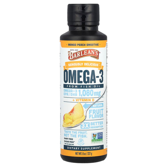 Barlean's Omega-3 Fish Oil - 1,080mg, Natural Mango Peach Flavor - Image 1