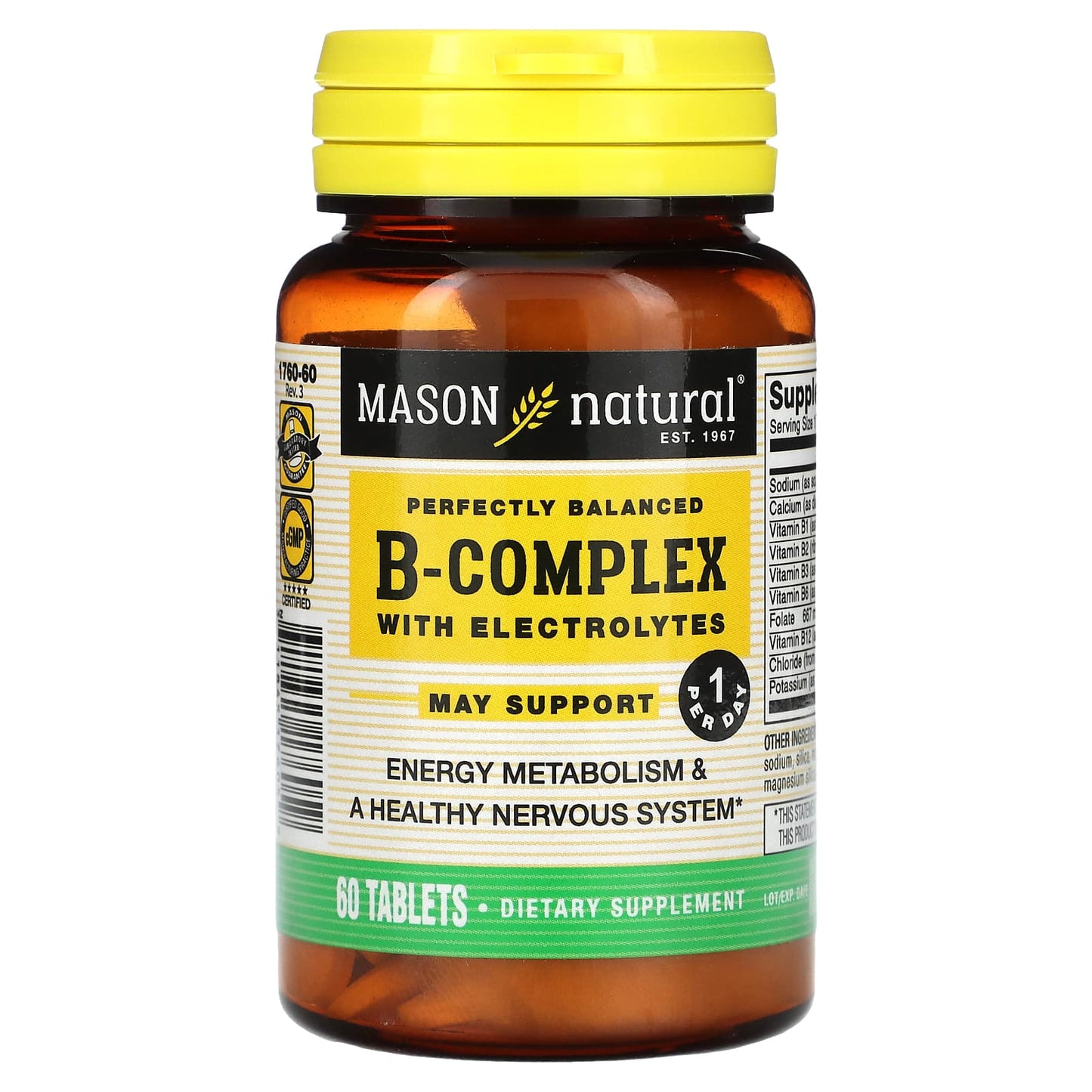 Mason Natural, Perfectly Balanced B-Complex with Electrolytes, 60 Tablets - Image 1