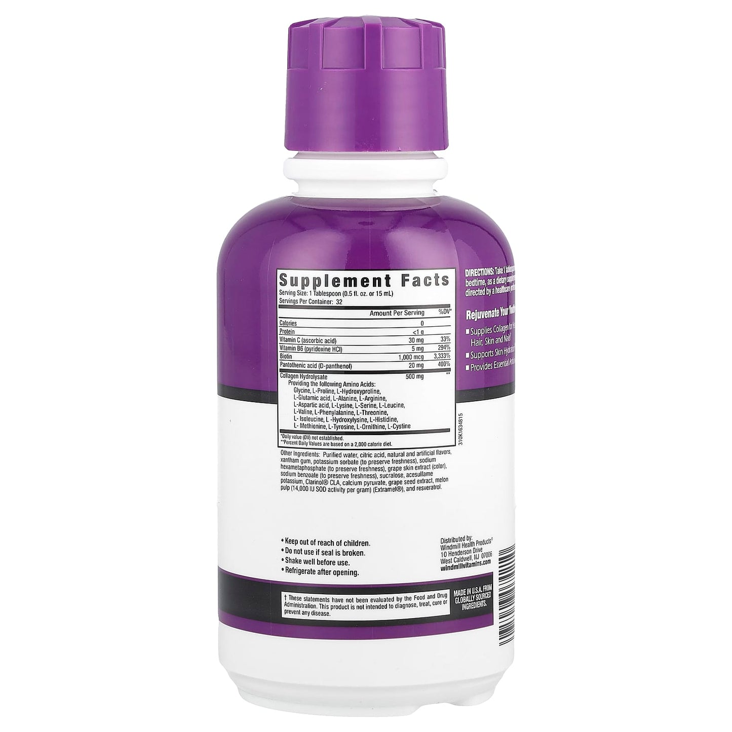 Rejuvicare, Collagen Beauty Formula, Liquid Collagen Complex, Grape, 16 fl oz (473 ml) - Image 2