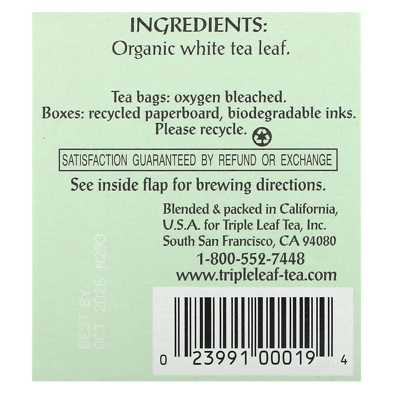 Triple Leaf Tea, White Tea, 20 Tea Bags, 1.34 oz (38 g) - Image 2