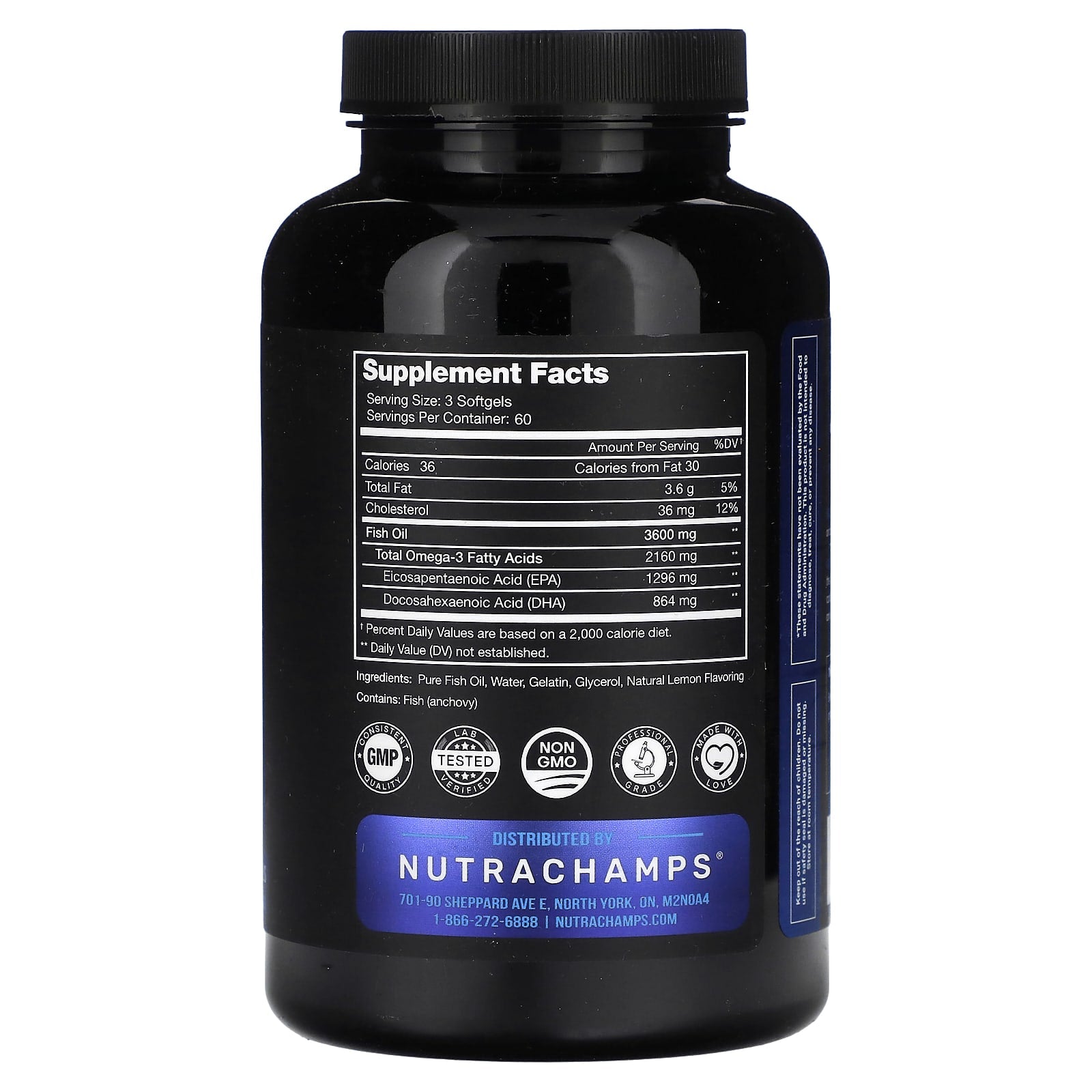 NutraChamps, Omega 3 Fish Oil, Natural Lemon, 180 Softgels - Image 2