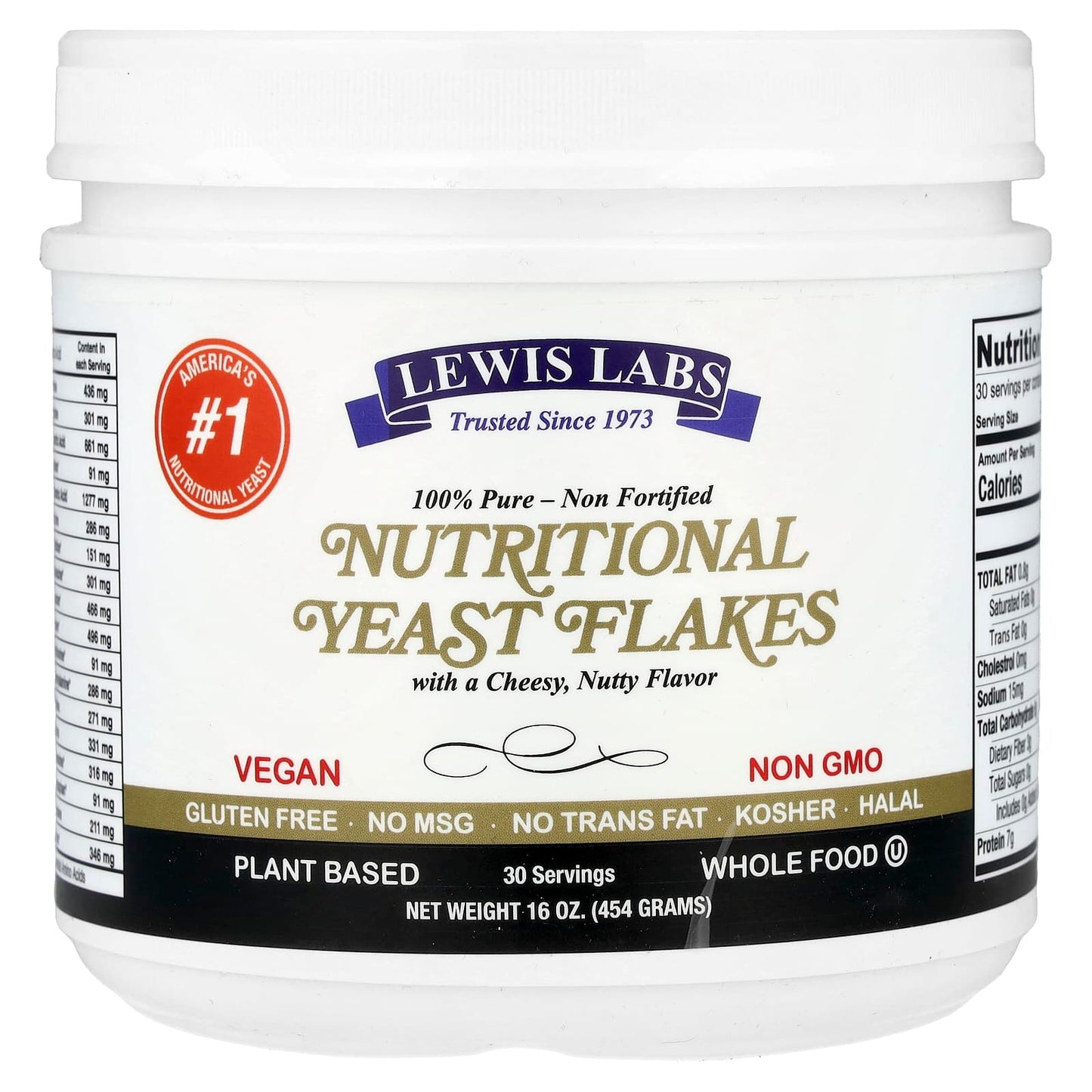 Lewis Labs, Nutritional Yeast Flakes, Cheesy Nutty, 16 oz (454 g) - Image 1