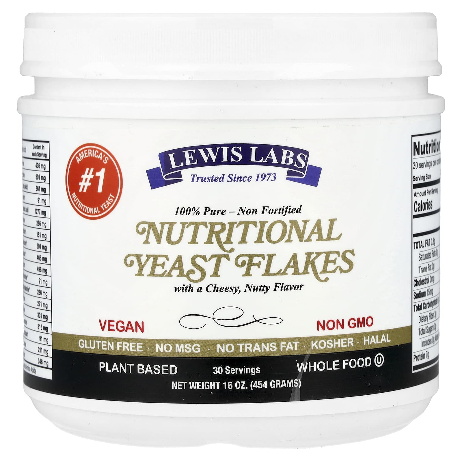 Lewis Labs, Nutritional Yeast Flakes, Cheesy Nutty, 16 oz (454 g) - Image 1