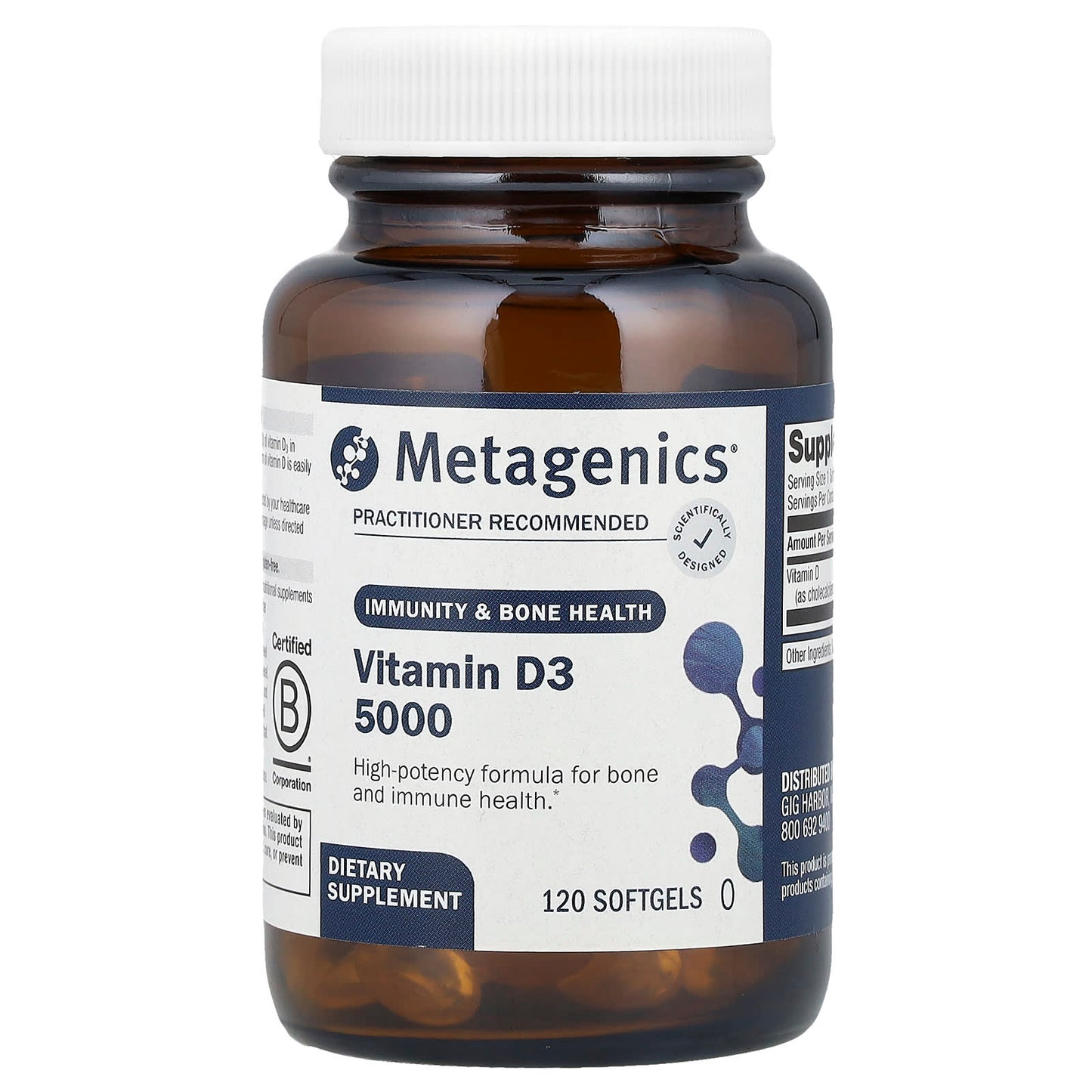 Metagenics, Vitamin D3 5000, 125 mcg (5,000 IU), 120 Softgels - Image 1