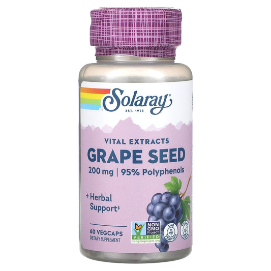 Solaray, Vital Extracts, Grape Seed , 200 mg, 60 VegCaps - Image 1