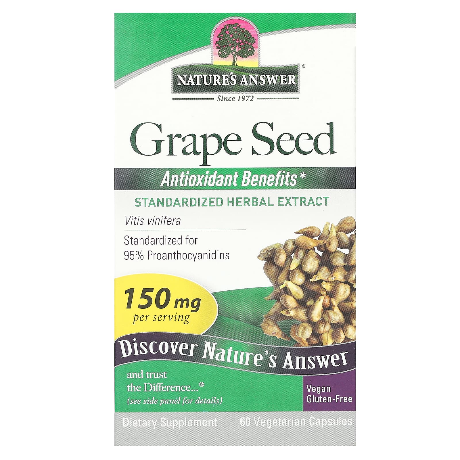 Nature's Answer, Grape Seed, 150 mg, 60 Vegetarian Capsules - Image 1