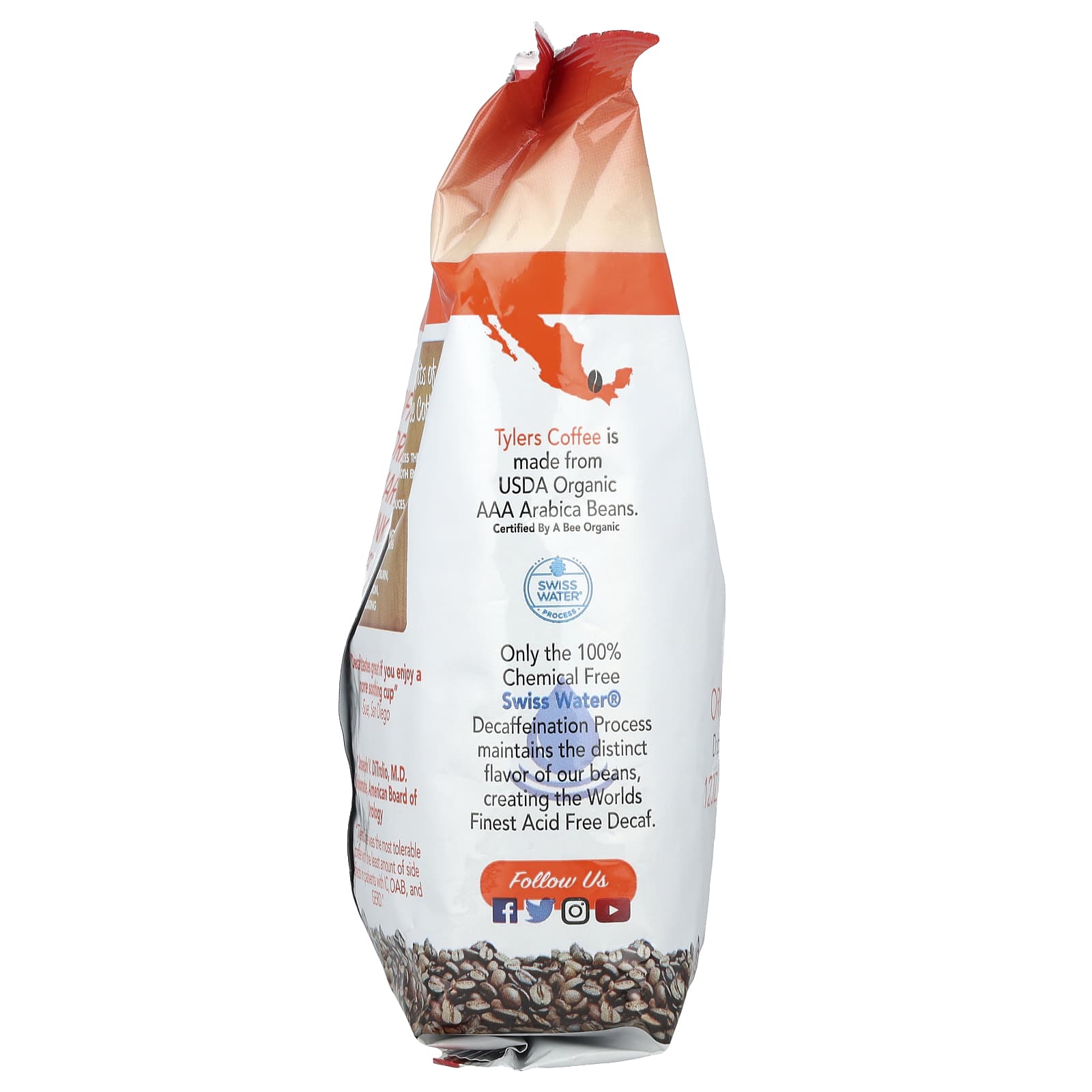 Tylers Coffees, Organic Coffee, Whole Bean, Decaffeinated, 12 oz - Image 2