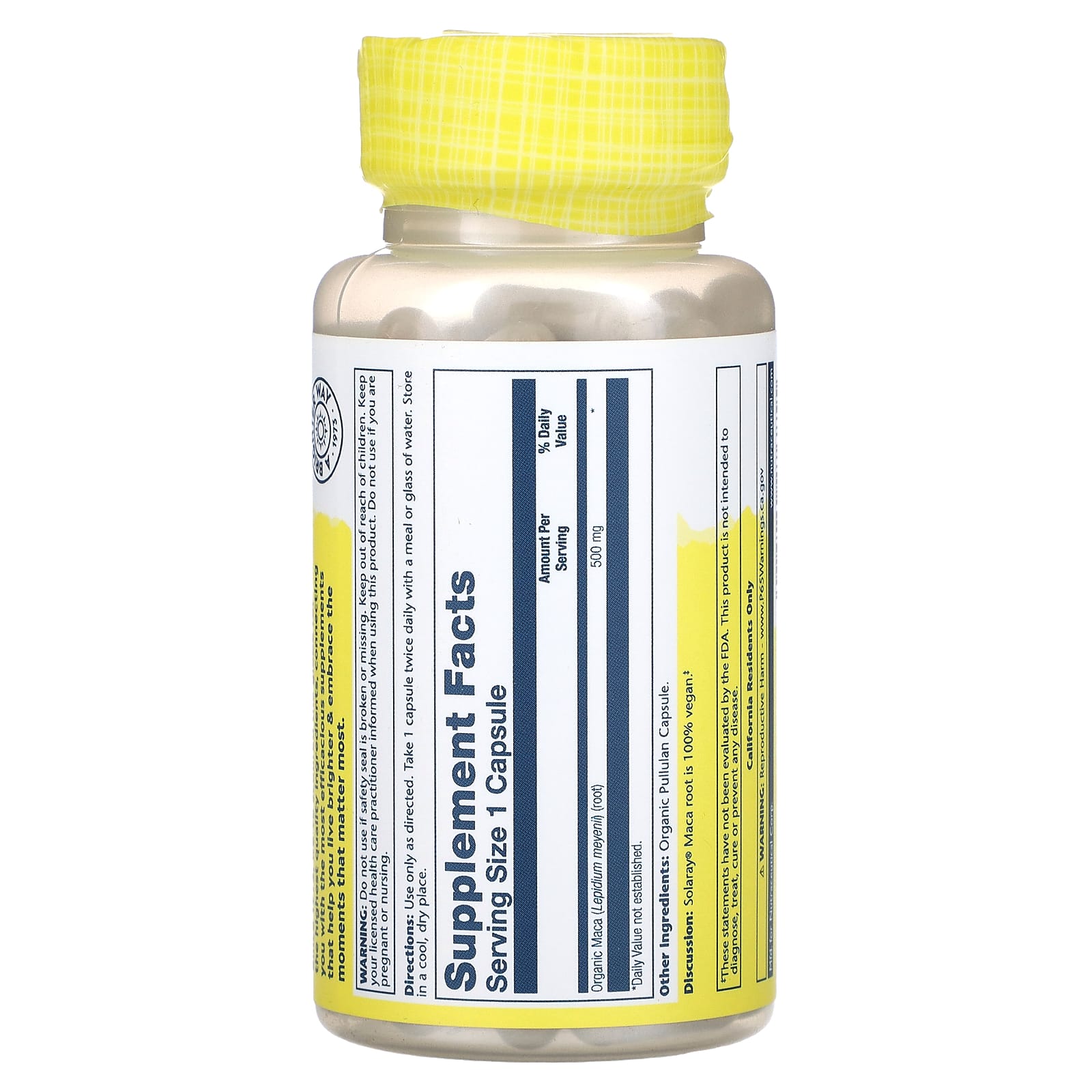 Solaray, Organic Maca, 500 mg, 100 Organic Capsules - Image 2