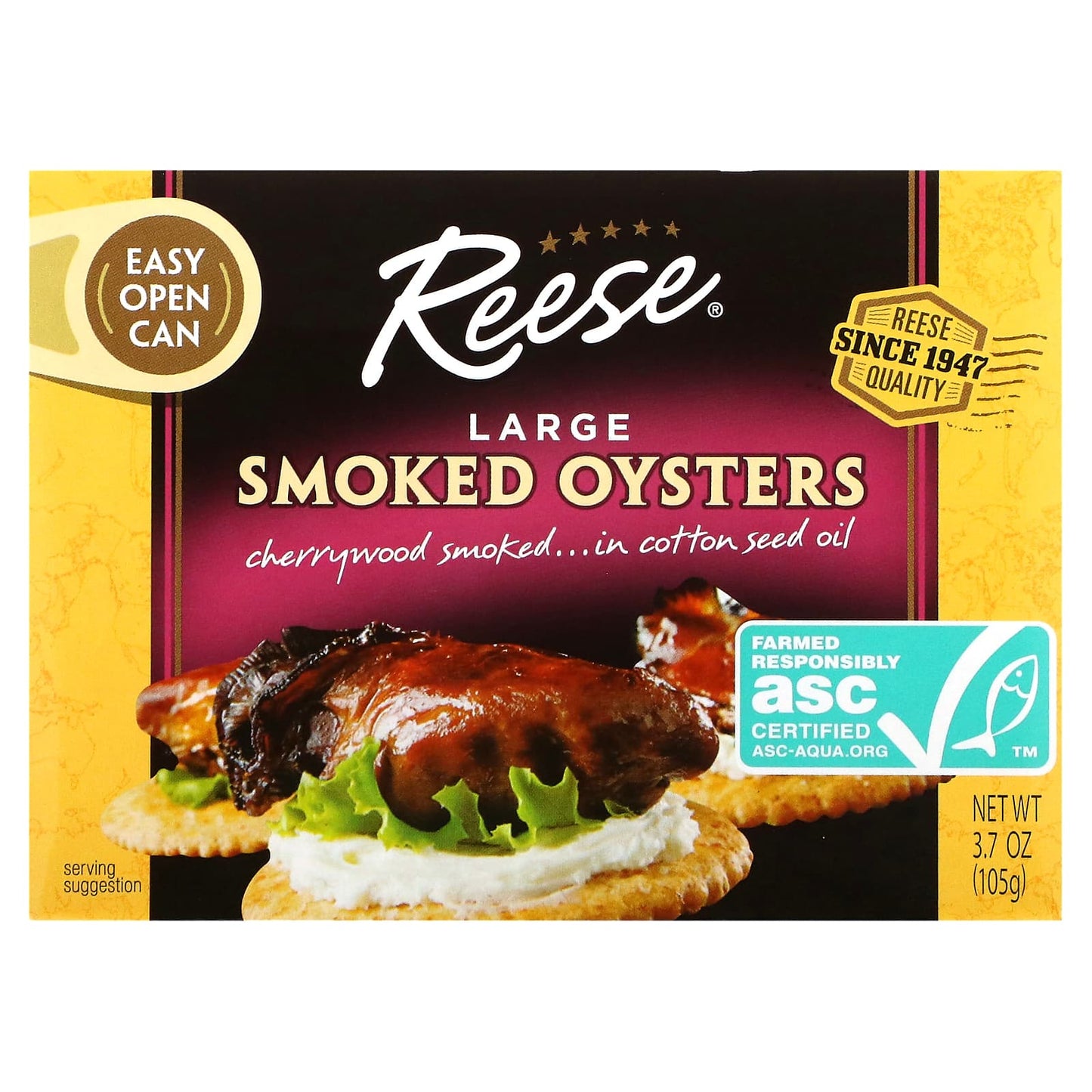Reese, Large Smoked Oysters, 3.7 oz (105 g) - Image 1