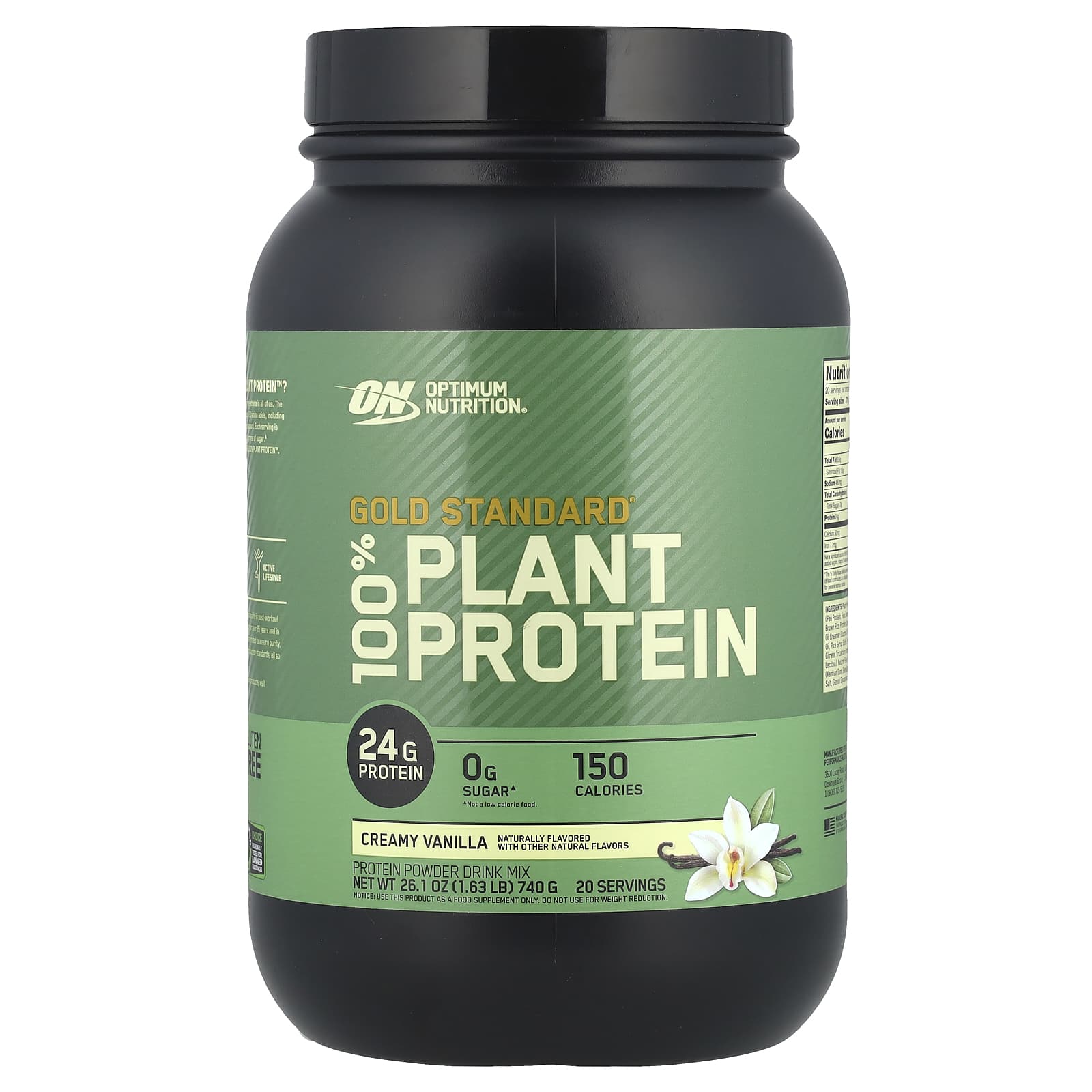 Optimum Nutrition, Gold Standard® 100% Plant Protein, Creamy Vanilla, 1.63 lbs (740 g) - Image 1