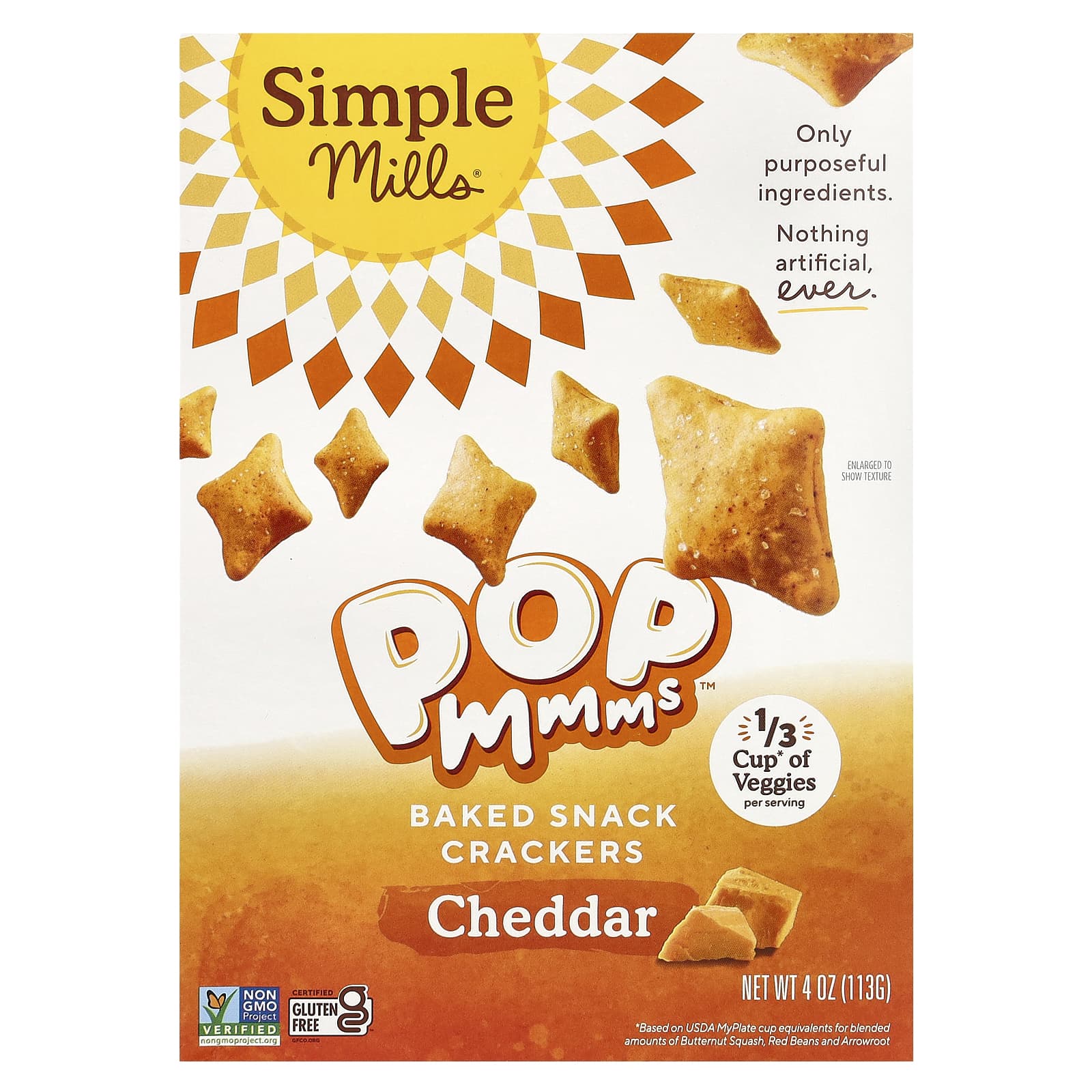 Simple Mills, Pop Mmms™, Baked Snack Crackers, Cheddar, 4 oz (113 g) - Image 1