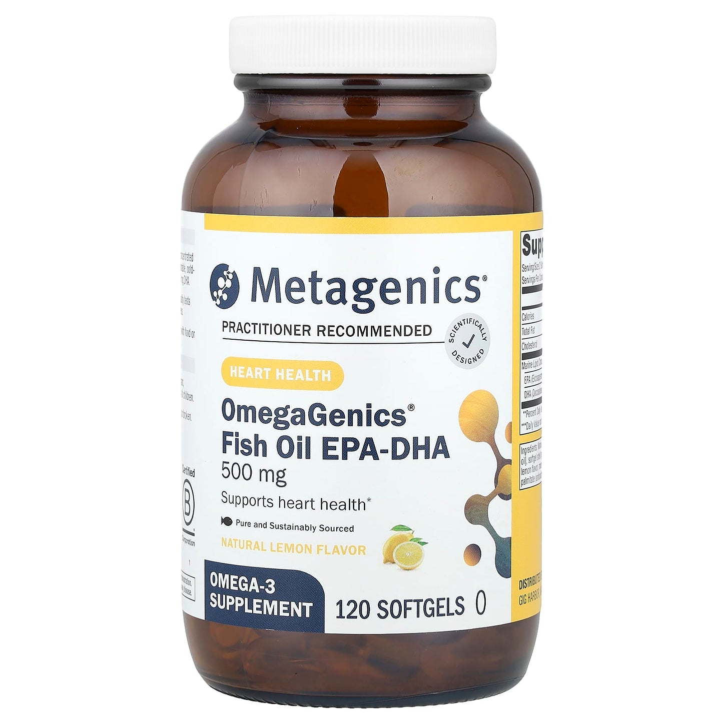 Metagenics, OmegaGenics®, Fish Oil EPA-DHA, Natural Lemon, 500 mg, 120 Softgels - Image 1