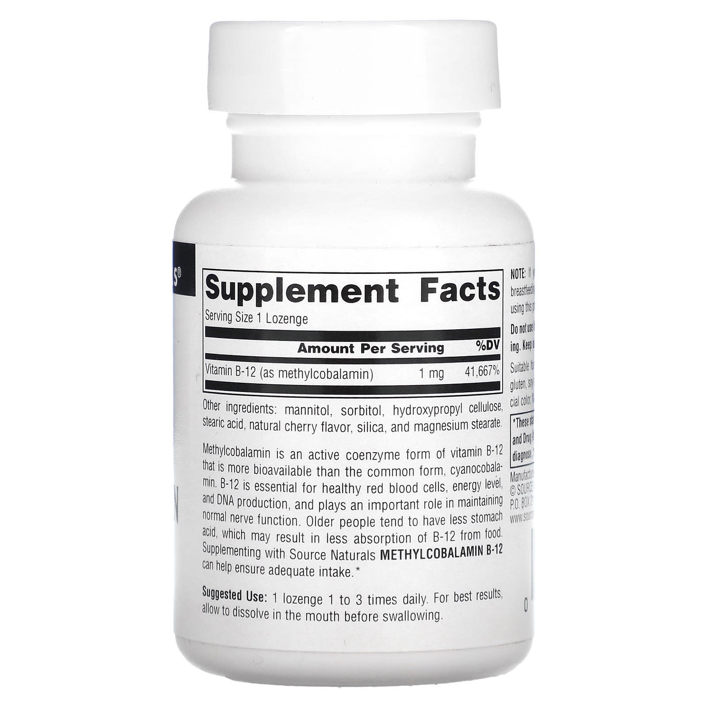 Source Naturals, MethylCobalamin Vitamin B12, Cherry, 1 mg, 120 Lozenges - Image 2