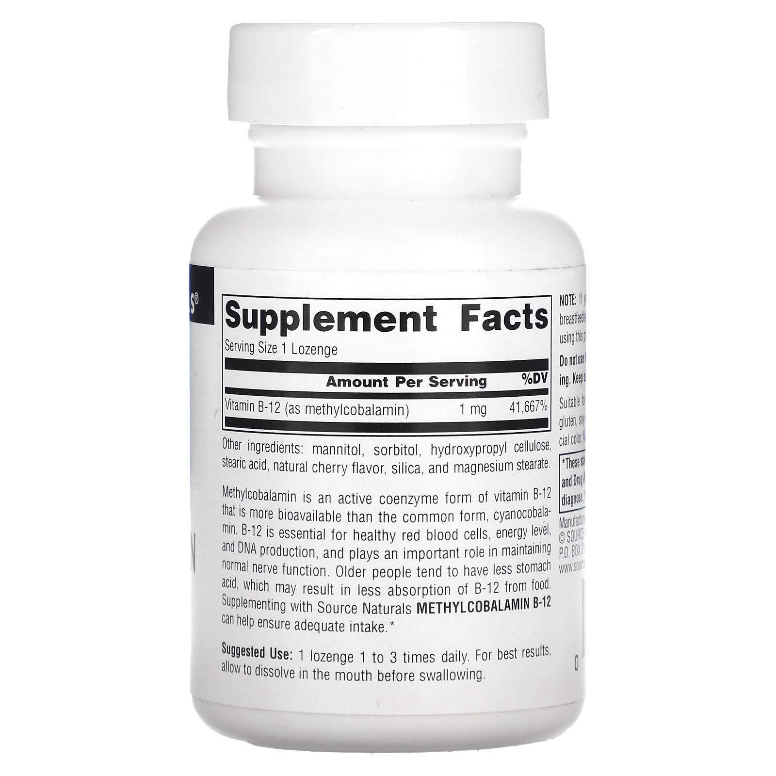 Source Naturals, MethylCobalamin Vitamin B12, Cherry, 1 mg, 120 Lozenges - Image 2