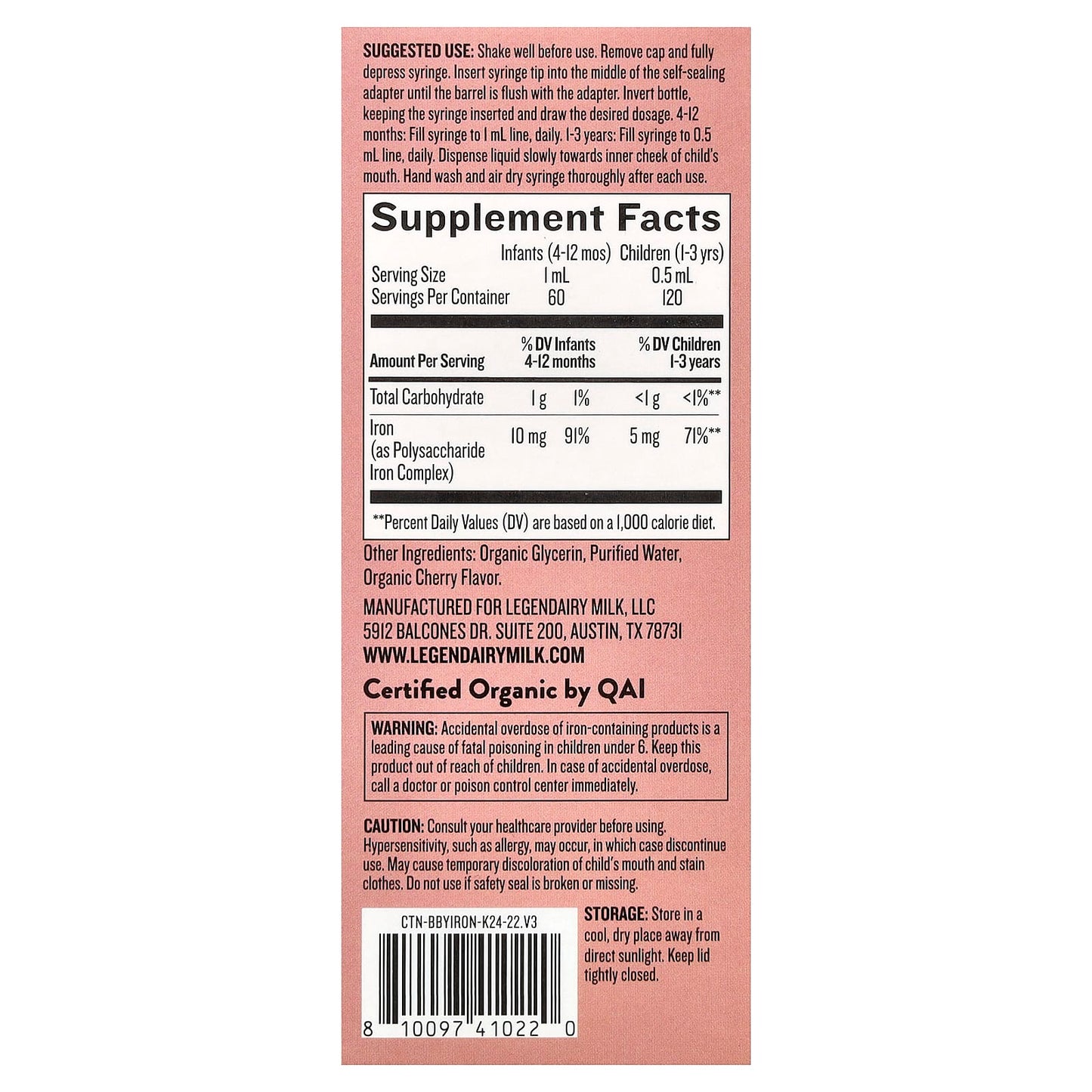 Legendairy Milk, Iron Organic Drops, 4+ Months, Yummy Cherry, 2 fl oz (60 ml) - Image 2