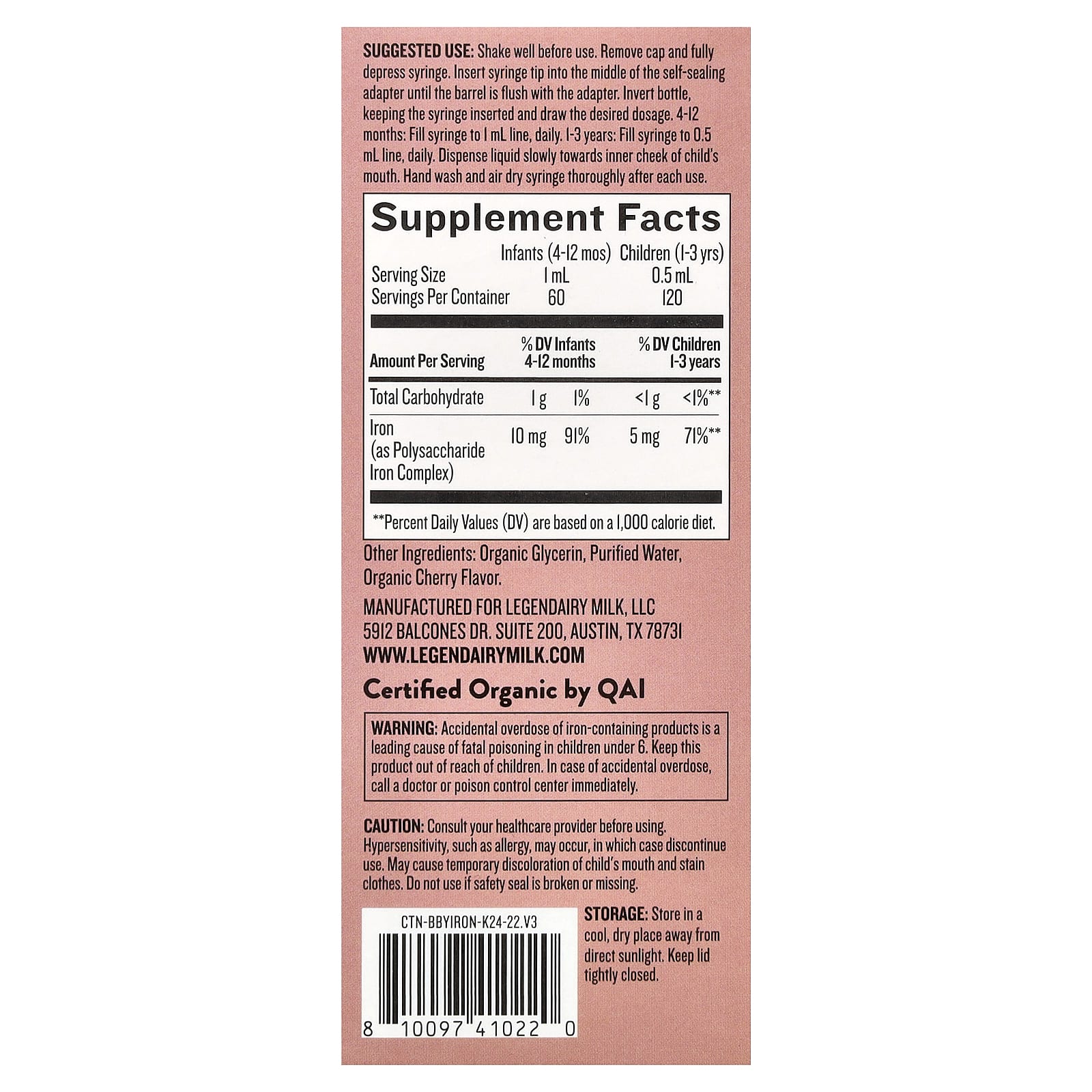 Legendairy Milk, Iron Organic Drops, 4+ Months, Yummy Cherry, 2 fl oz (60 ml) - Image 2