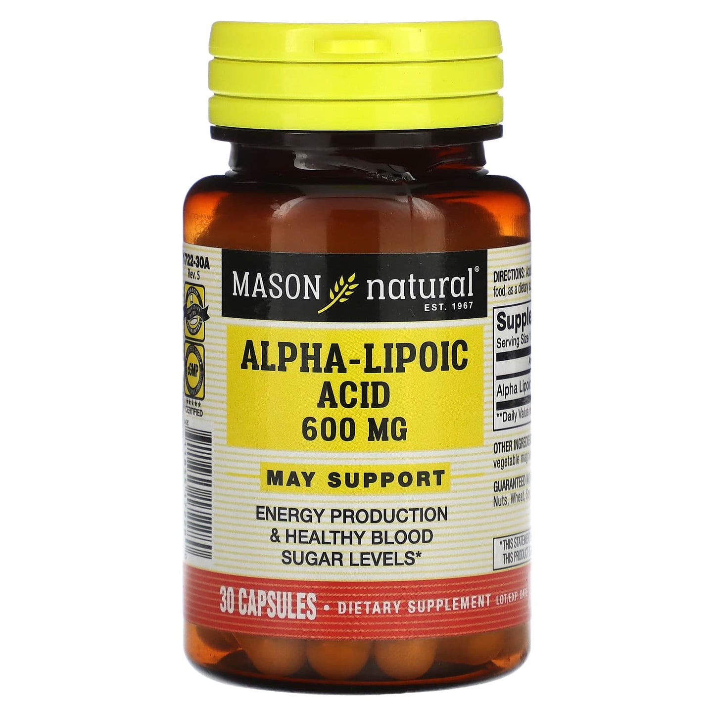 Mason Natural, Alpha-Lipoic Acid, 600 mg, 30 Capsules - Image 1