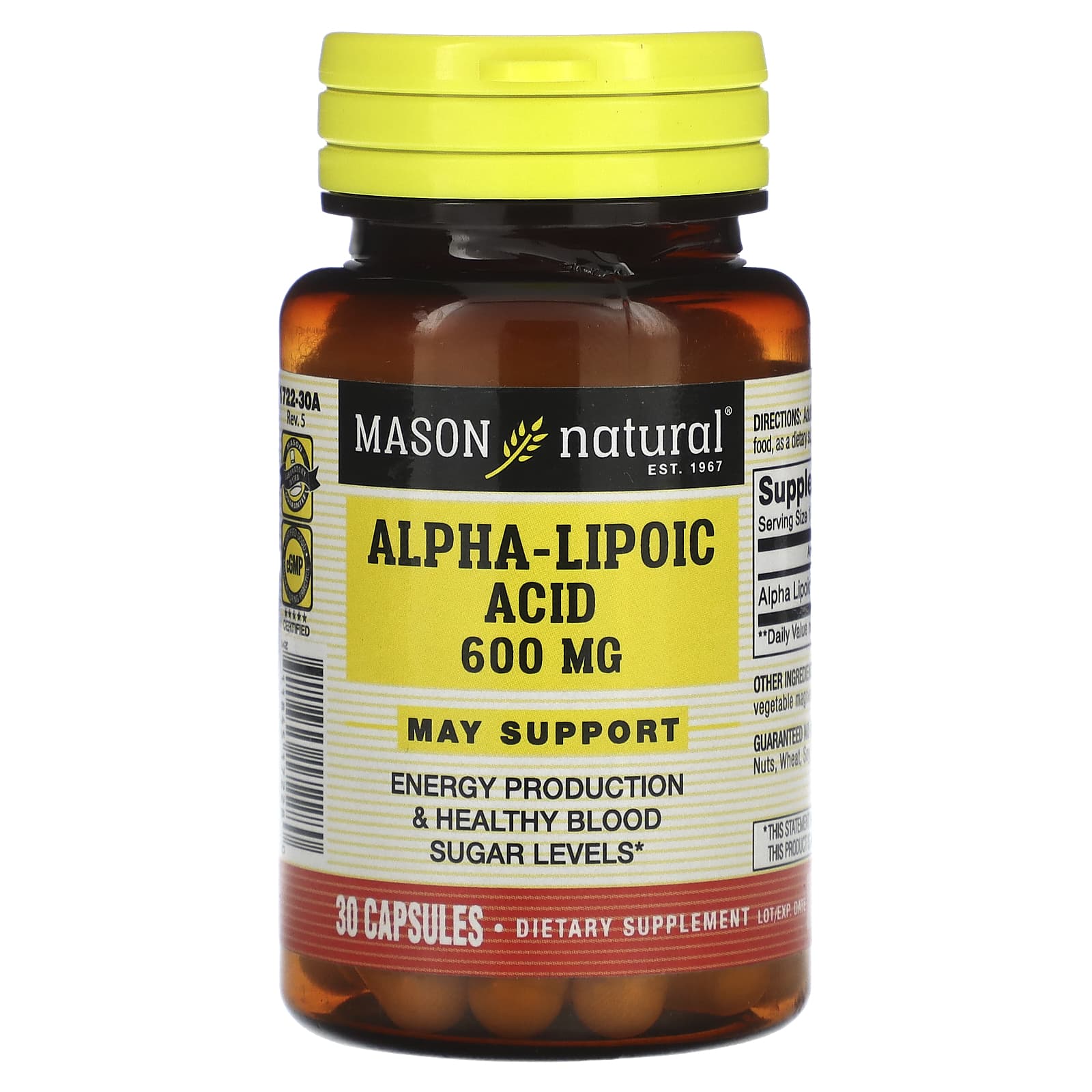 Mason Natural, Alpha-Lipoic Acid, 600 mg, 30 Capsules - Image 1