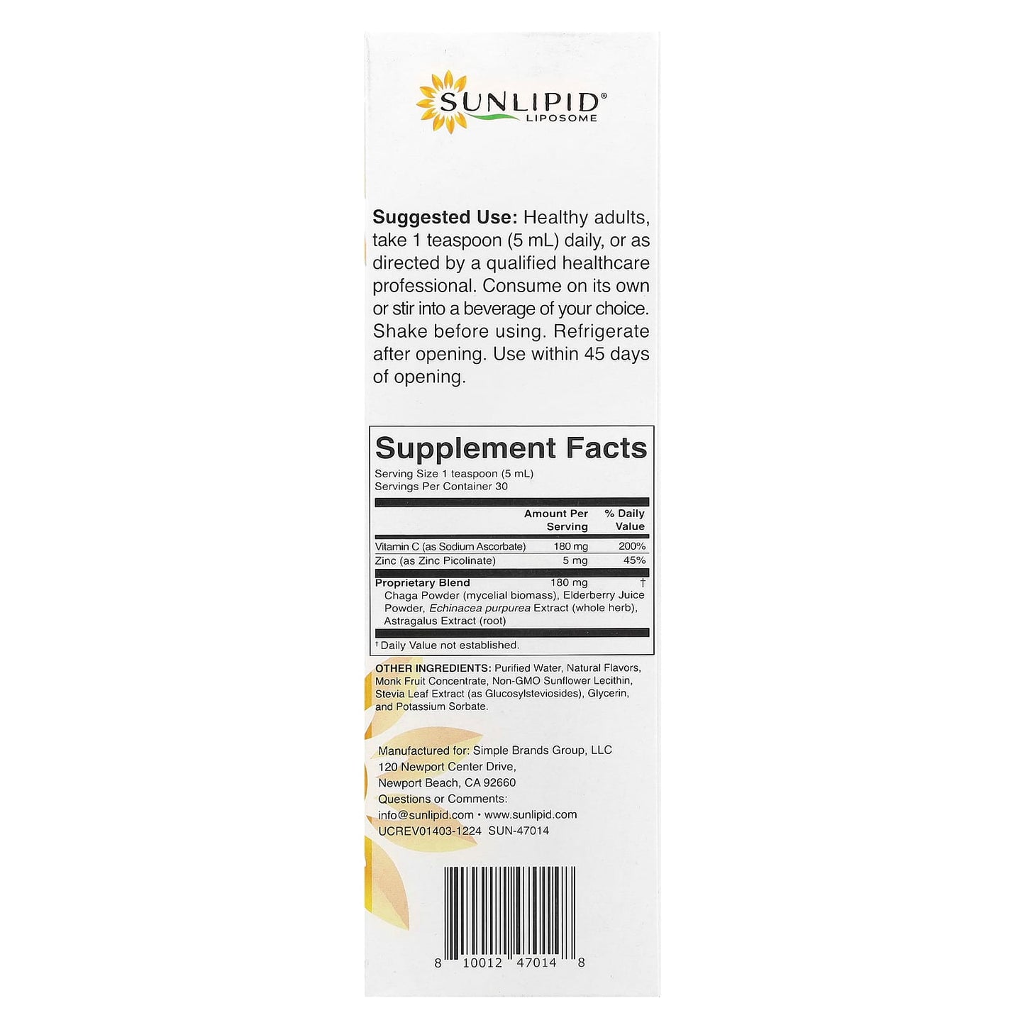 Sunlipid, Liposomal Vitamin C + Adaptogens, 5.07 fl oz (150 ml) - Image 2