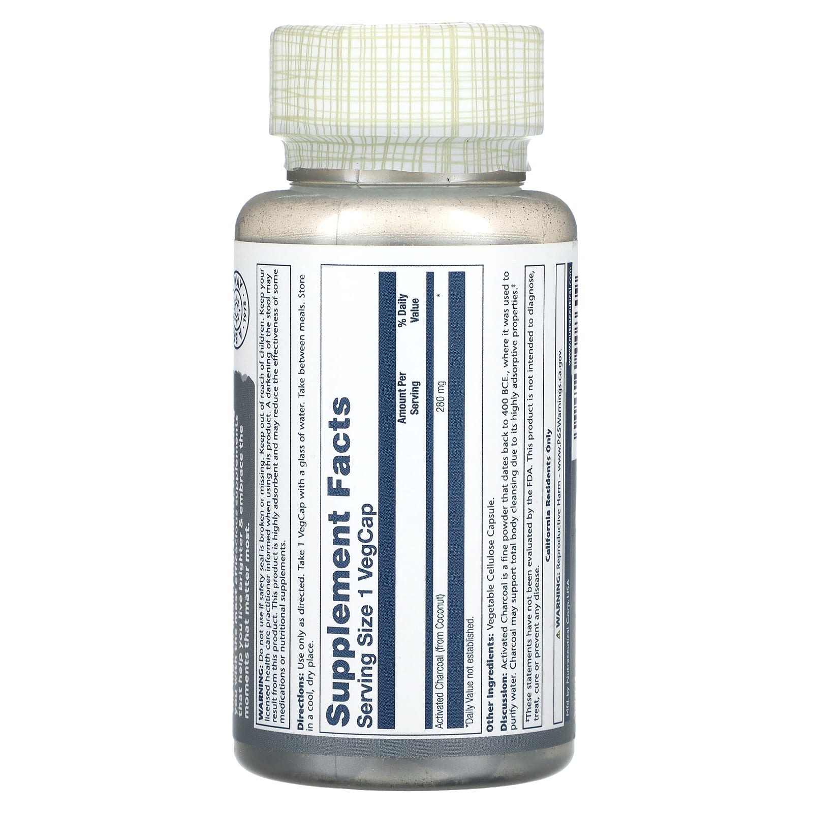 Solaray, Activated Charcoal, 280 mg, 90 VegCaps - Image 2