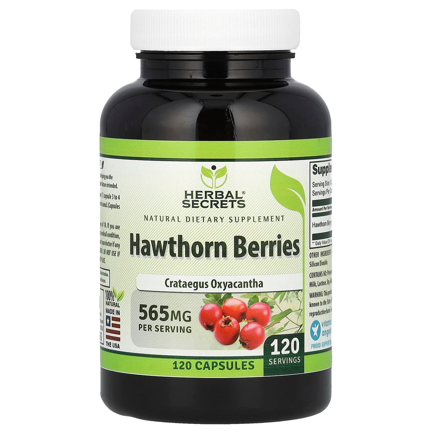 Herbal Hawthorn Berry Capsules - 120 Count, 565mg Supplement - Image 1