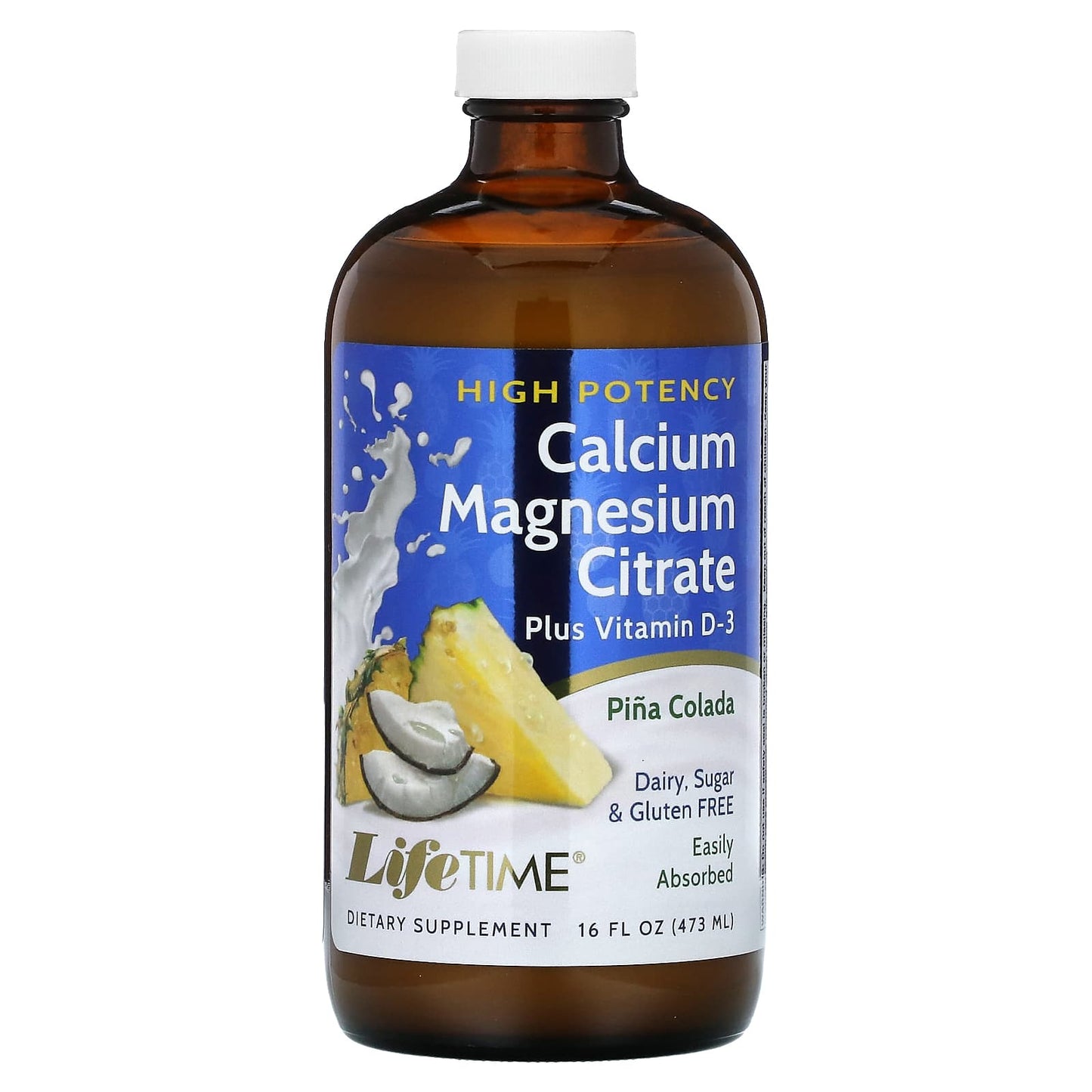 LifeTime Vitamins, Calcium Magnesium Citrate, Plus Vitamin D3, Piña Colada, 16 fl oz (473 ml) - Image 1