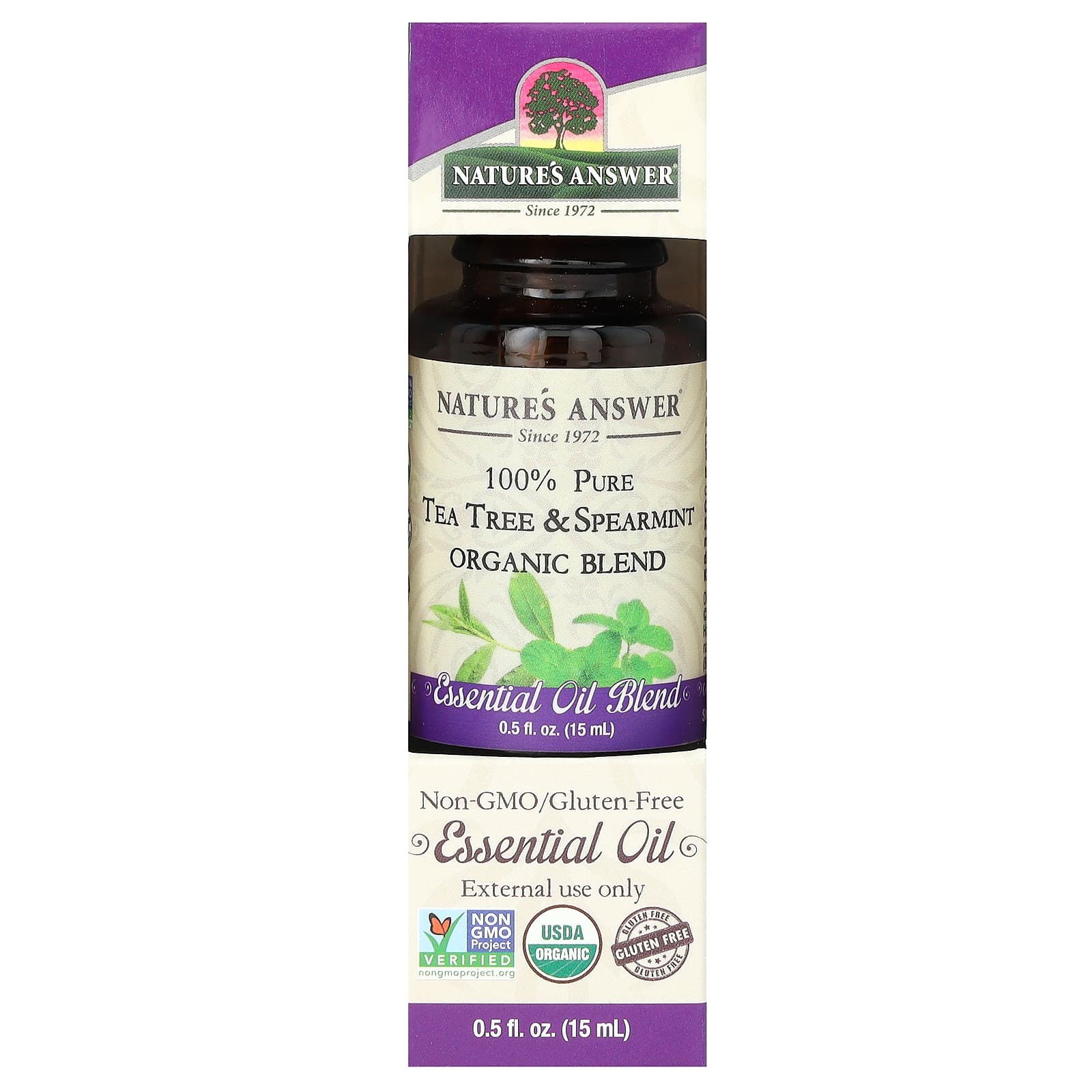 Nature's Answer, 100% Pure Organic Essential Oil Blend, Tea Tree & Spearmint, 0.5 fl oz (15 ml) - Image 2