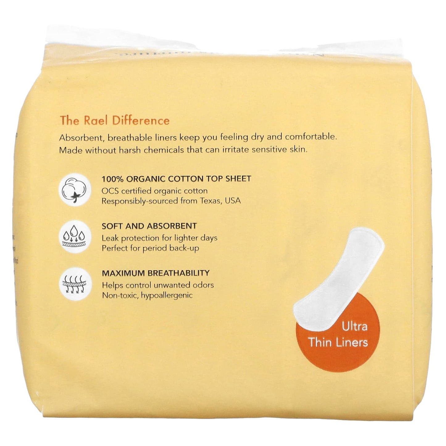 Rael, Organic Cotton Cover Panty Liners, Long, 18 Count - Image 2