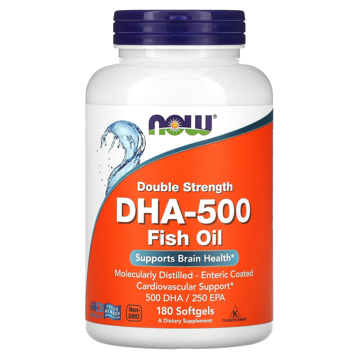 NOW Foods, Double Strength DHA-500 Fish Oil, 180 Softgels - Image 1
