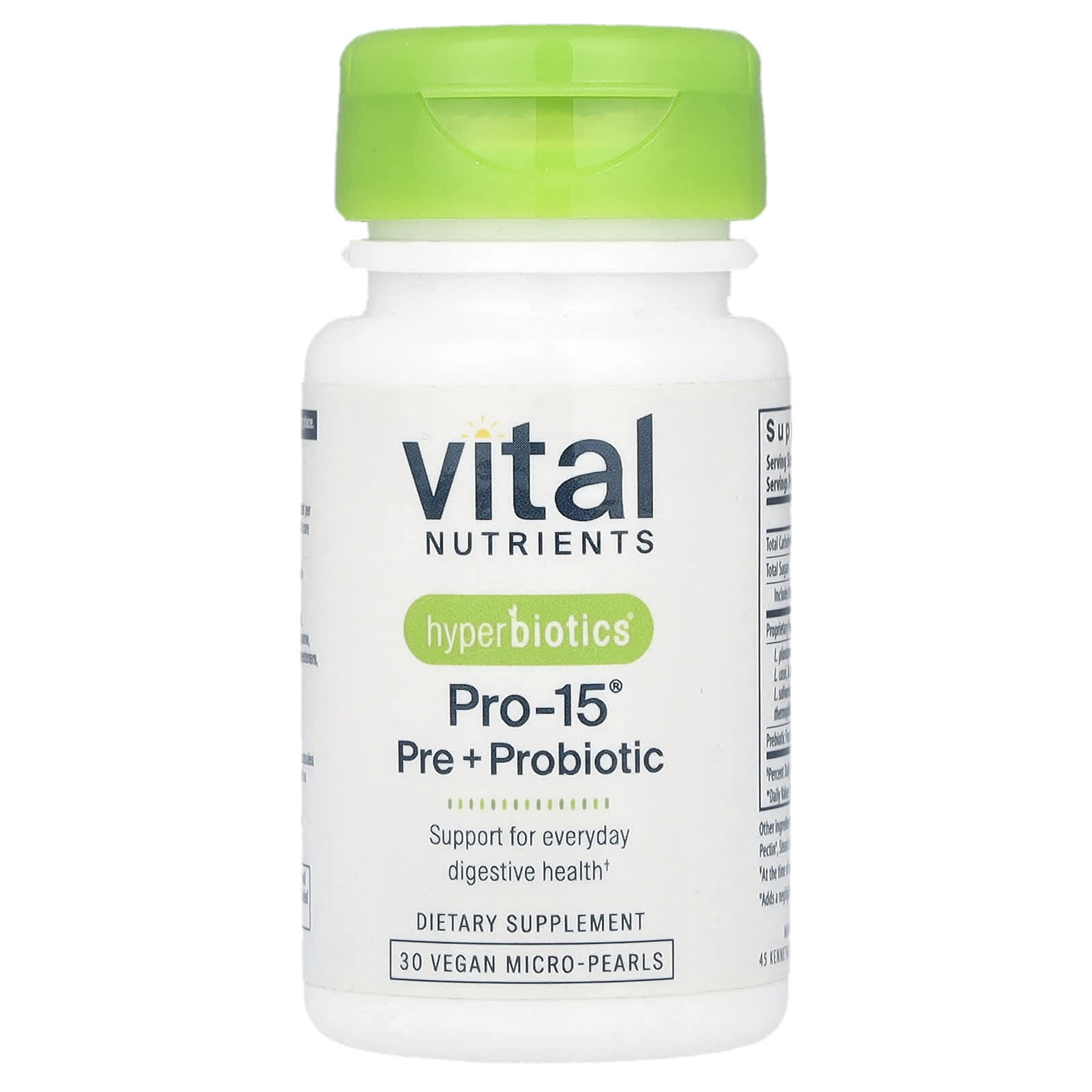Vital Nutrients, Hyperbiotics®, Pro-15®, Pre + Probiotic, 30 Vegan Micro-Pearls - Image 1