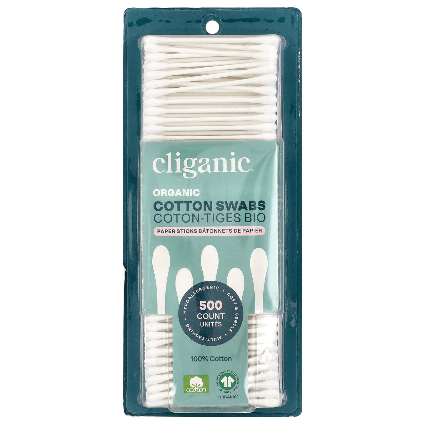 Certified Organic Cotton Swabs by Cliganic - 500 Count - Image 1