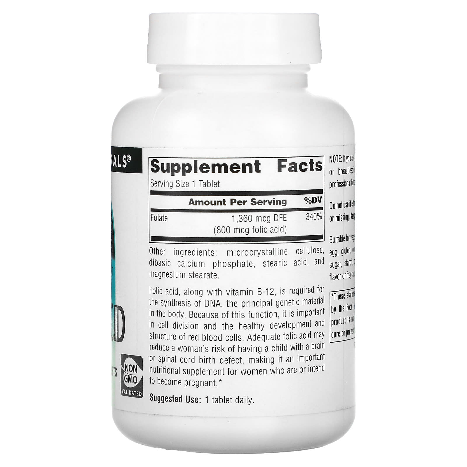 Source Naturals, Folic Acid, 800 mcg, 500 Tablets - Image 2