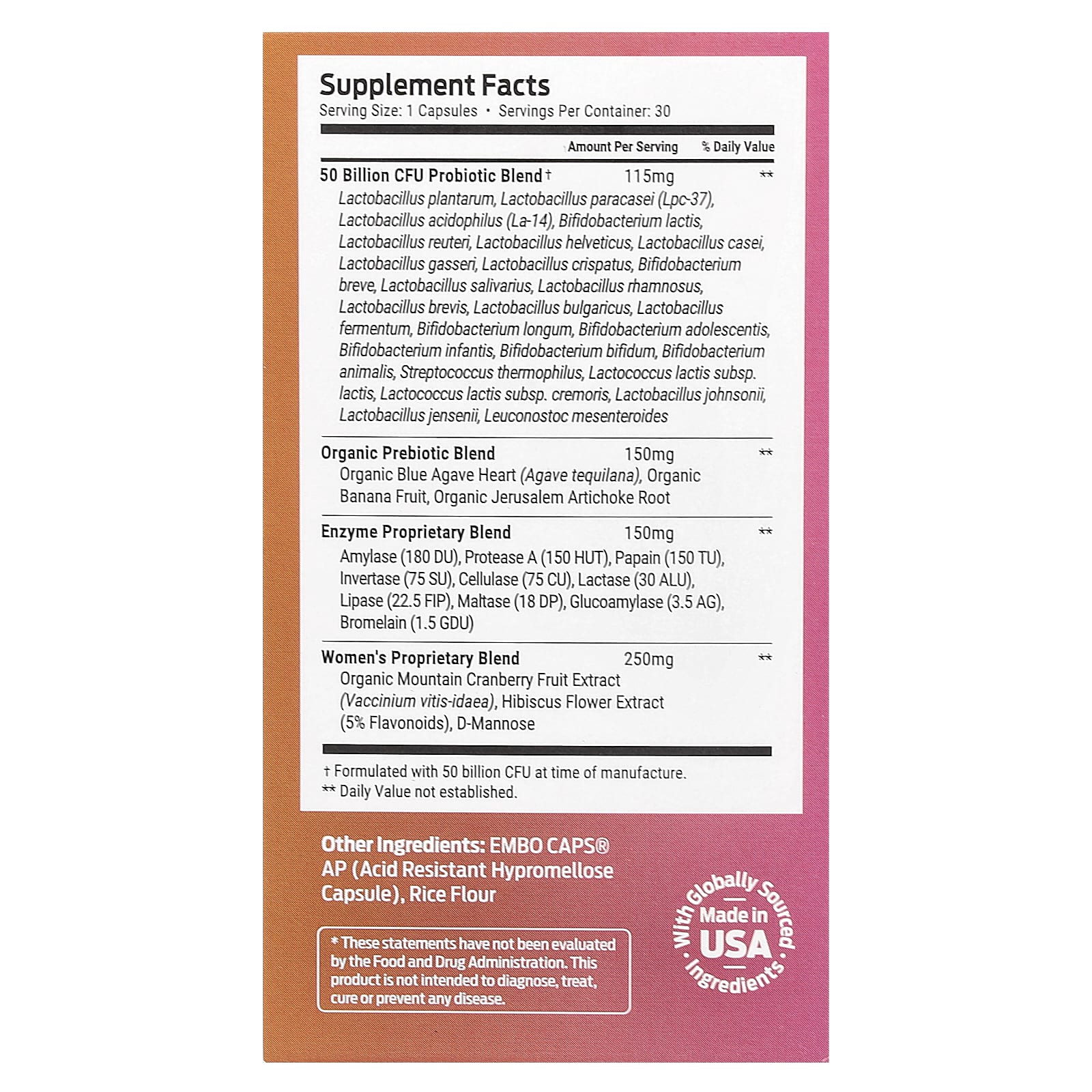 Women's Probiotics + Prebiotics & Digestive Enzymes - 50 Billion CFU - 30 Capsules - Image 2