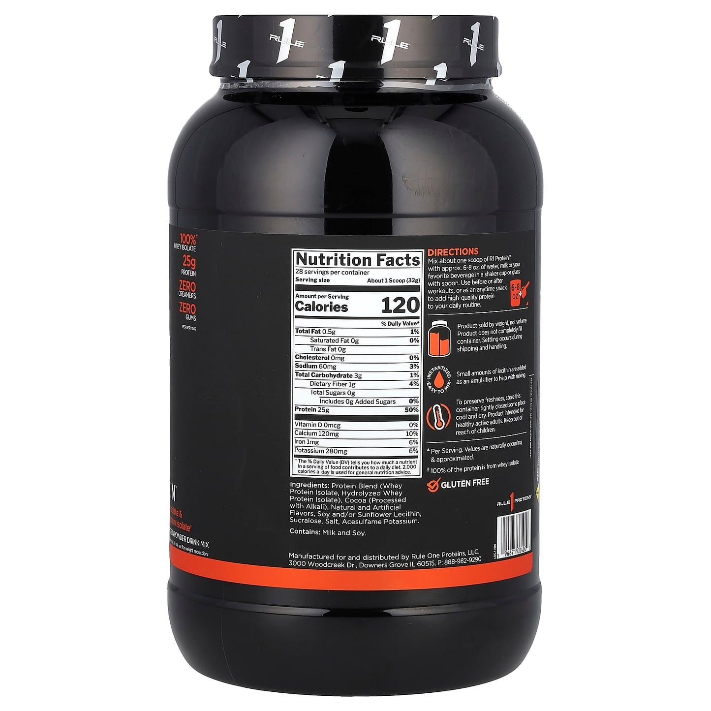 Rule One Proteins, R1 Protein Powder Drink Mix, Chocolate Fudge, 1.98 lb (896 g) - Image 2