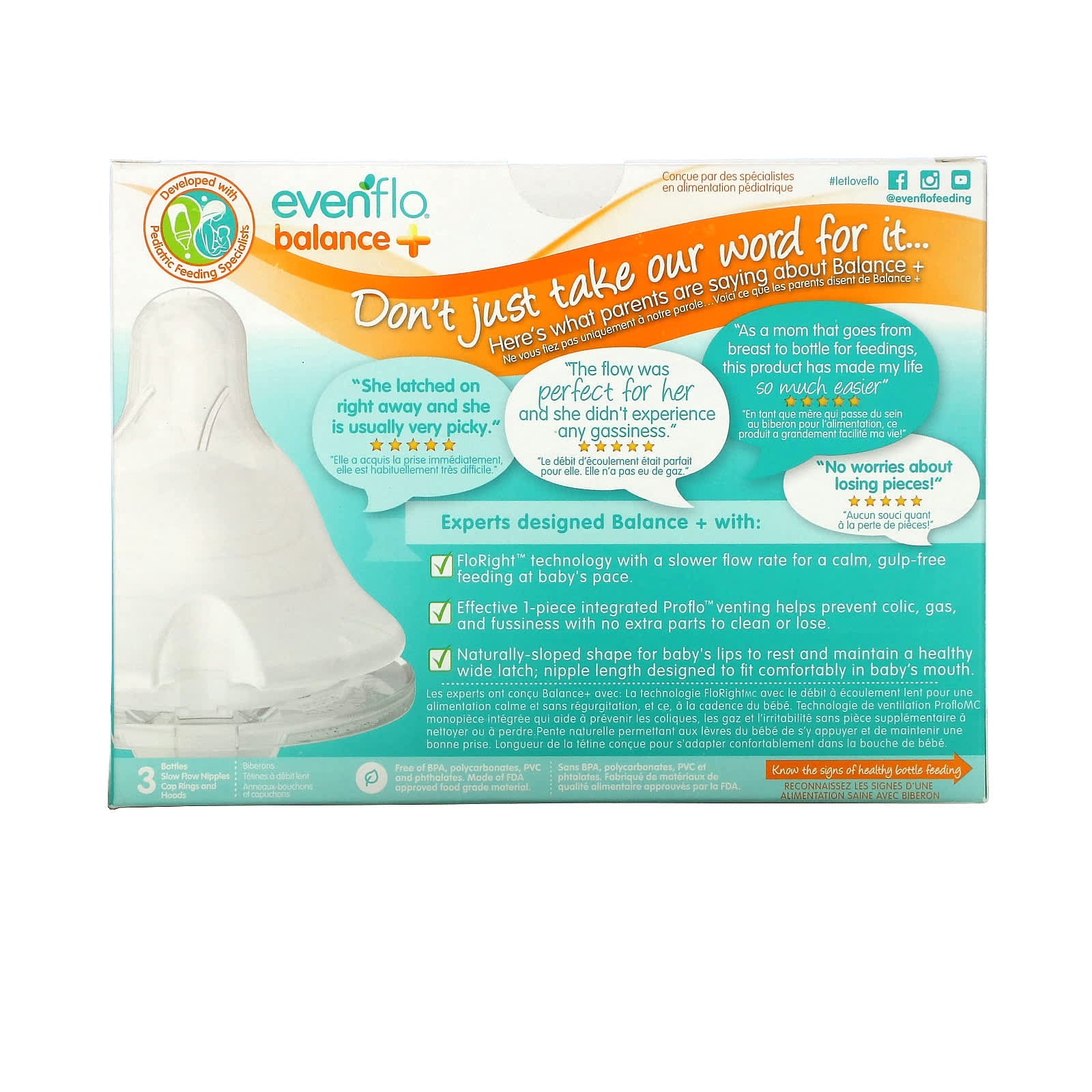 Evenflo Balance+ Bottles for Babies | Wide, Slow Flow, BPA Free - Image 2